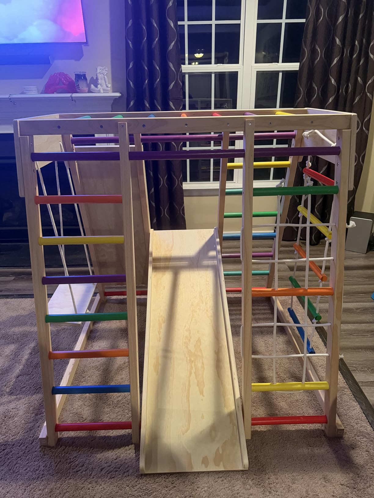 9-in-1 Pikler Jungle Gym Playset, Wooden Montessori Climber Kids | Pikler Playset with Slide, Rock Climb Wall, Monkey Bars, Rope Ladder, Climbing Rope and Swing for Kids (Rainbow) customer photo 2