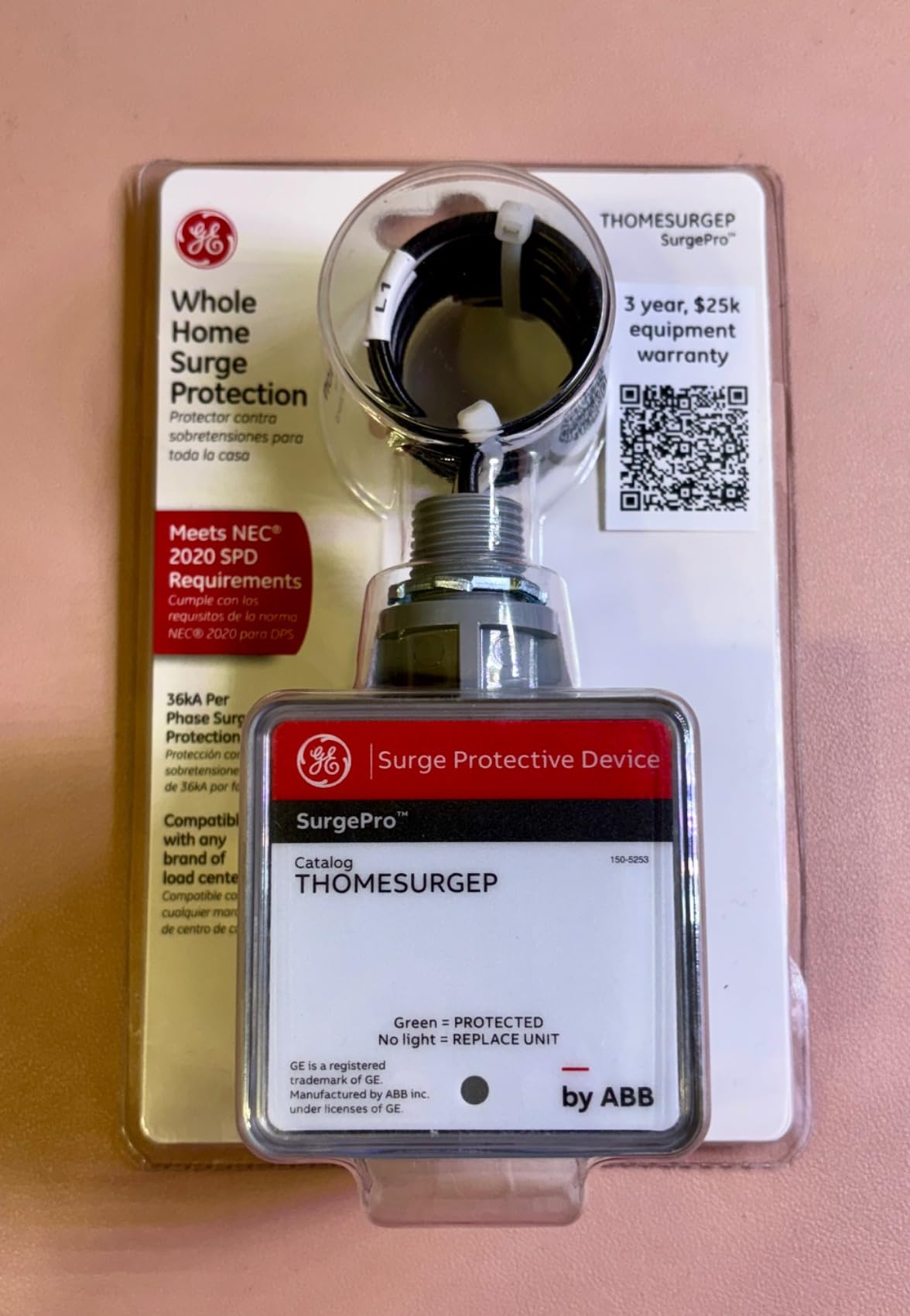 ABB THOMESURGEP Whole Home Surge Protection Device Type 1 SPD NEMA 3R | 36kA Capacity External Mount Pigtail LED Indicator Universal Load Center Compatible UL Listed & ANSI Certified customer photo 1