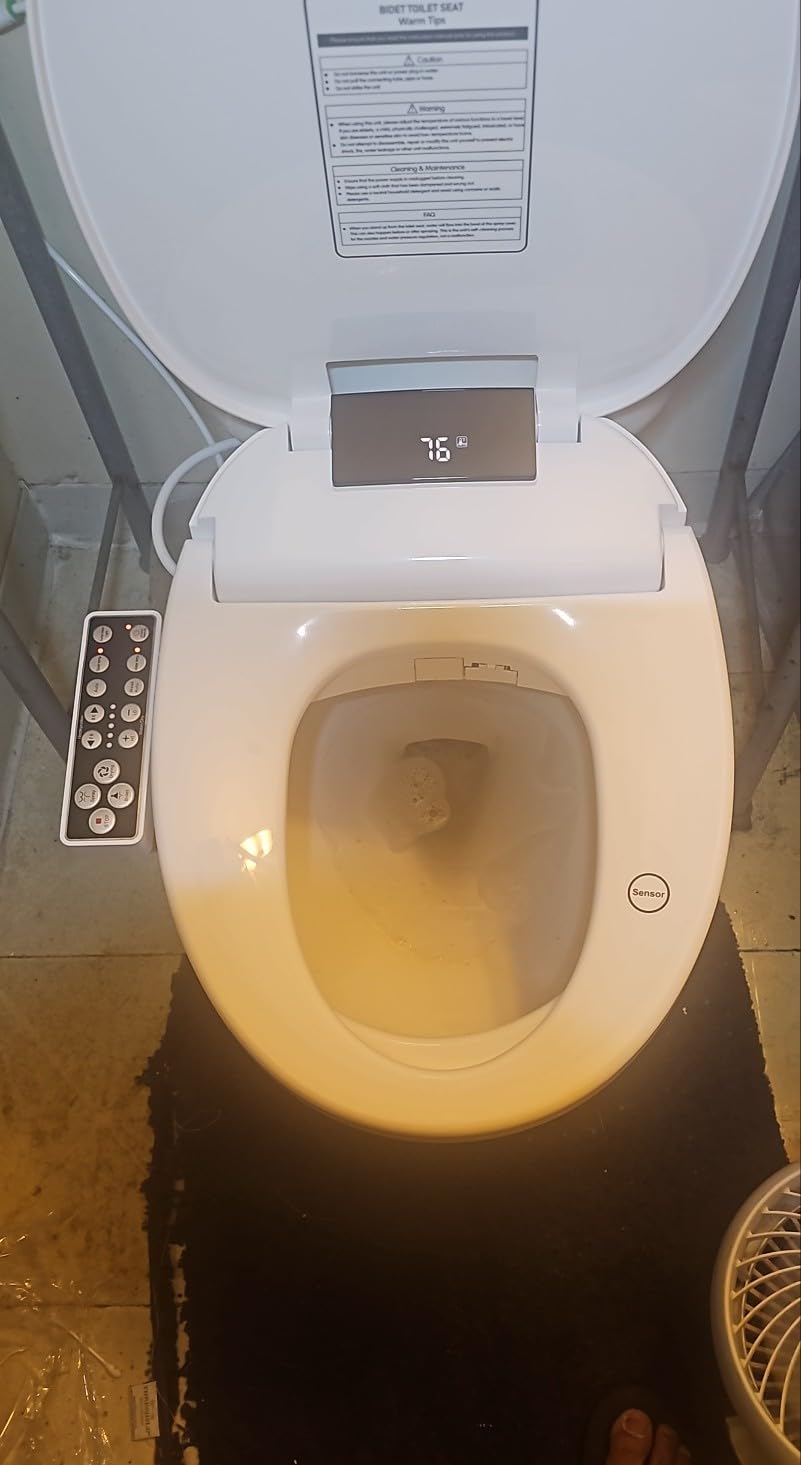 XCQQ Electric Heated Bidet Toilet Seat, Elongated, S9BL | Fixed Panel Control, Instant Warm Water, Heated Seat, Warm Air Drying, Slow Close Lid, LED Display, Nightlight customer photo 1