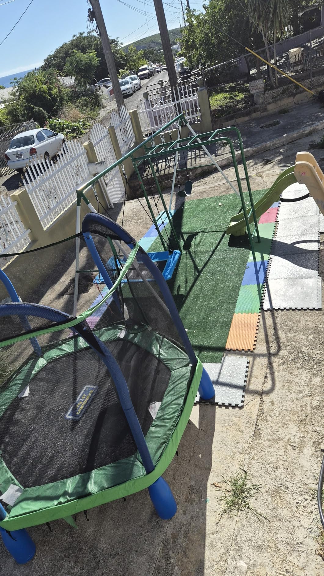 Swing Sets for Backyard with Monkey Bars, 5 in 1 Playground Set | Monkey Bars + Belt Swing + Platform Swing + Climbing Net + Trapeze Bar, ASTM Tested | CPSC Safety Compliant (White & Green) customer photo 2