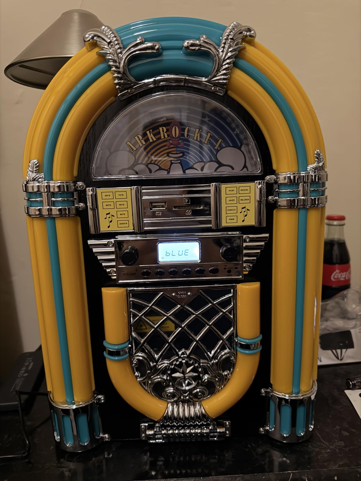 Arkrocket Athena Mini Jukebox/Tabletop CD Player/Bluetooth Speaker/Radio/USB and SD Card Player with Retro LED Lighting System (Black Golden) customer photo 2