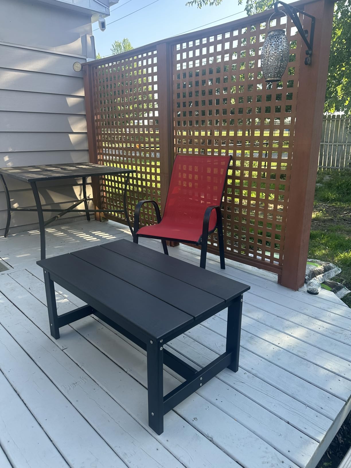 SERWALL HDPE Patio Coffee Table, Rectangle Outdoor Coffee Table, All-Weather Coffee Side Table for Balcony, Poolside, Deck, Garden, Gray customer photo 2