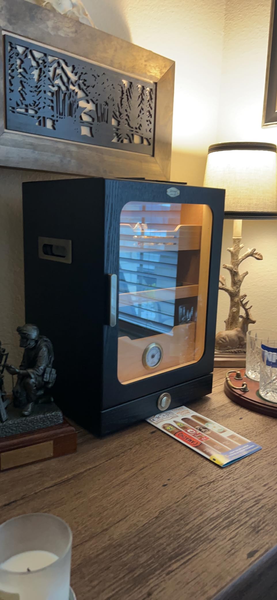 Cigar Humidor, Desktop Cigar Humidor Cabinet Light Control System with Spanish Cedar Wood Shelves, Hygrometer, 3 Humidifiers and Cigar Accessories Drawer, Father's Day Gift for Men (Brown) customer photo 2