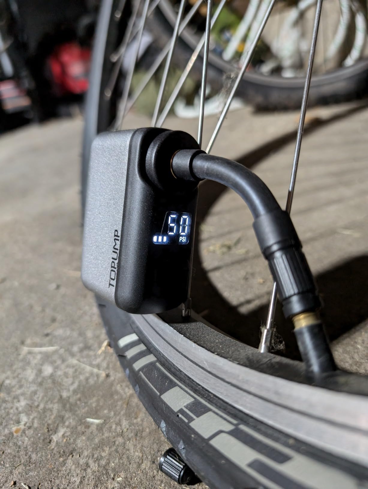 TOPUMP TB2PRO Mini Electric Bike Pump, 120PSI Portable Bicycle Tire Pump | Pressure Gauge, Fast Inflation, Auto Stop, Type-C Rechargeable, Presta & Schrader Valves, Compact, for Bicycles, E-Bikes customer photo 1