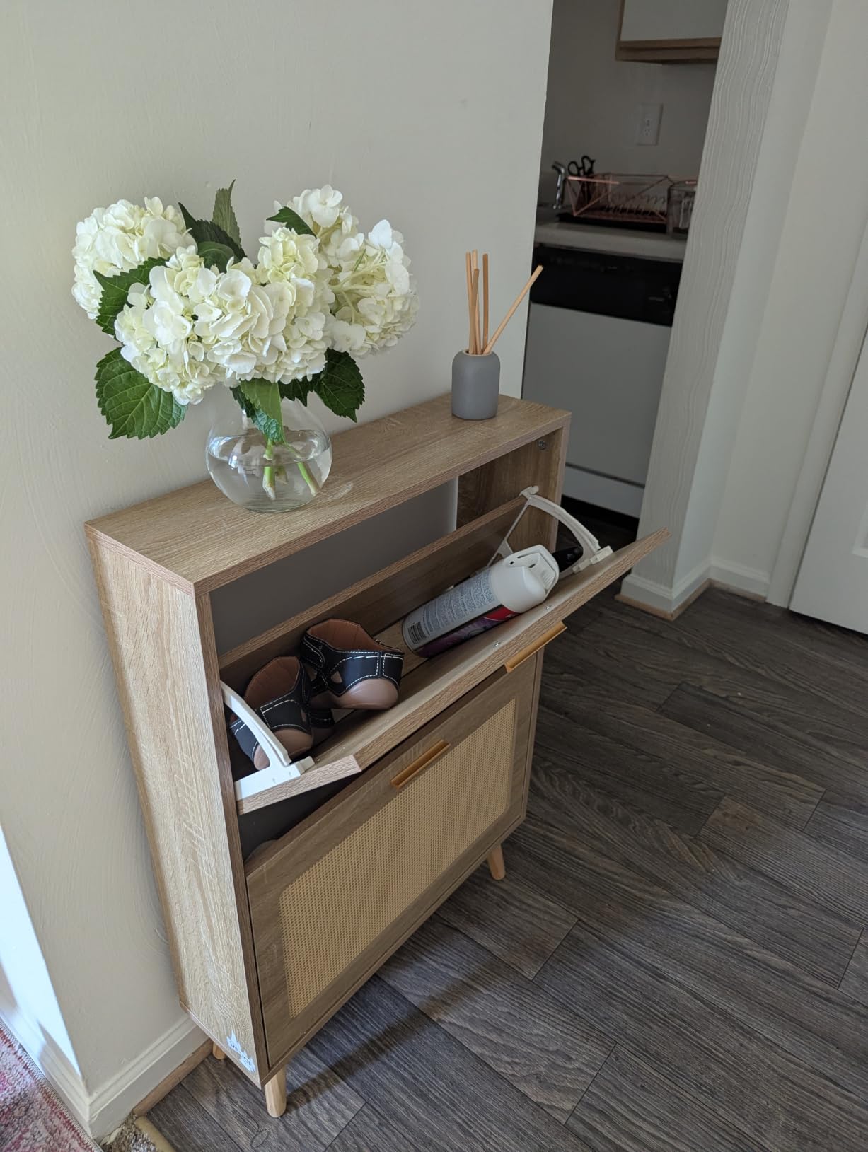 VEVOR Shoe Cabinet with 2 Flip Drawers, Shoe Storage Cabinet for Entryway, Free Standing Shoe Storage Organizer with Rattan Doors for Heels, Boots, Slippers in Hallway, Living Room customer photo 2
