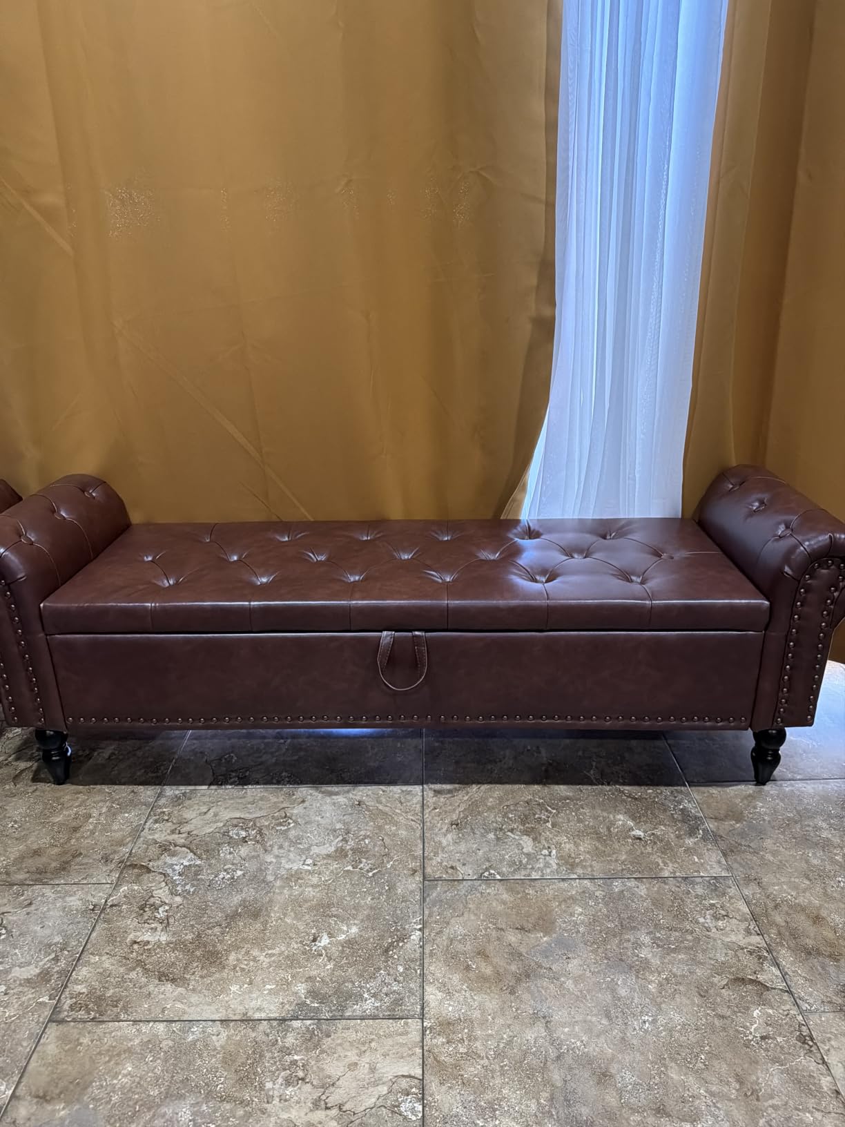Furniliving 51 inch Storage Benches, End of Bed Bench with Button-Tufted Large Upholstered Storage Ottoman Linen Window Bench with Storage Shoe Cabinet Bench, for Bedroom, Entryway, Closet, Beige customer photo 1