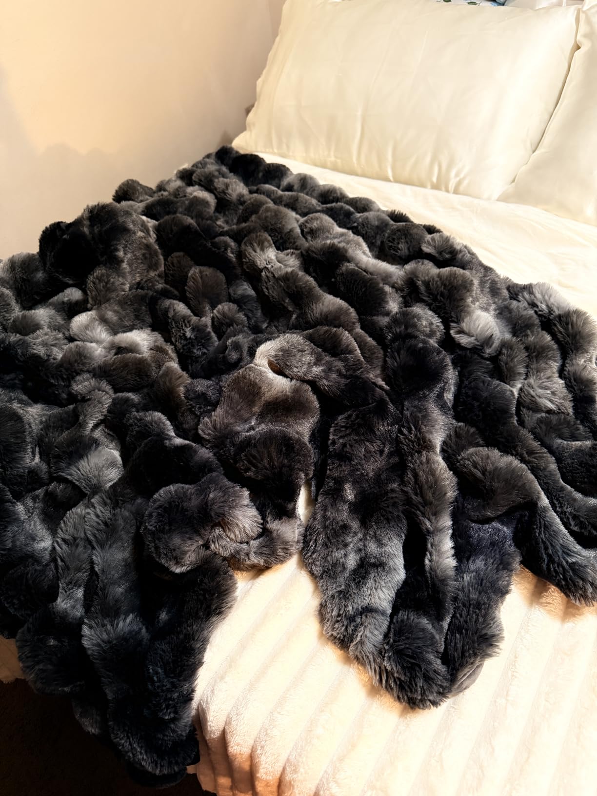 EverGrace Faux Rabbit Fur Bubble Throw Blanket, 60