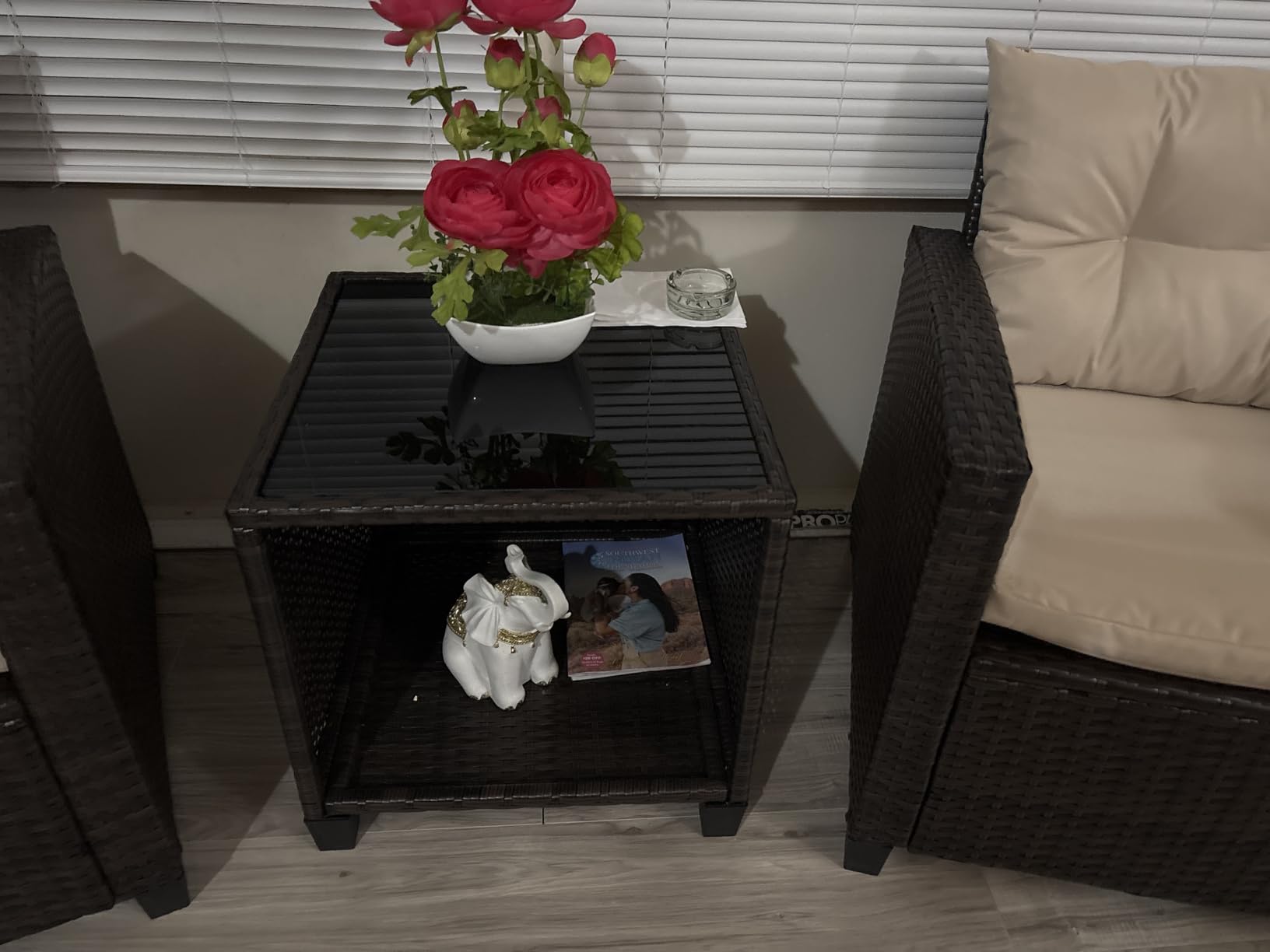 Devoko 3 Pieces Patio Furniture Set, PE Rattan Wicker Patio Set with Two Outdoor Chairs and Table, Upgraded Patio Chairs and Table for Porch, Garden Poolside Balcony customer photo 2