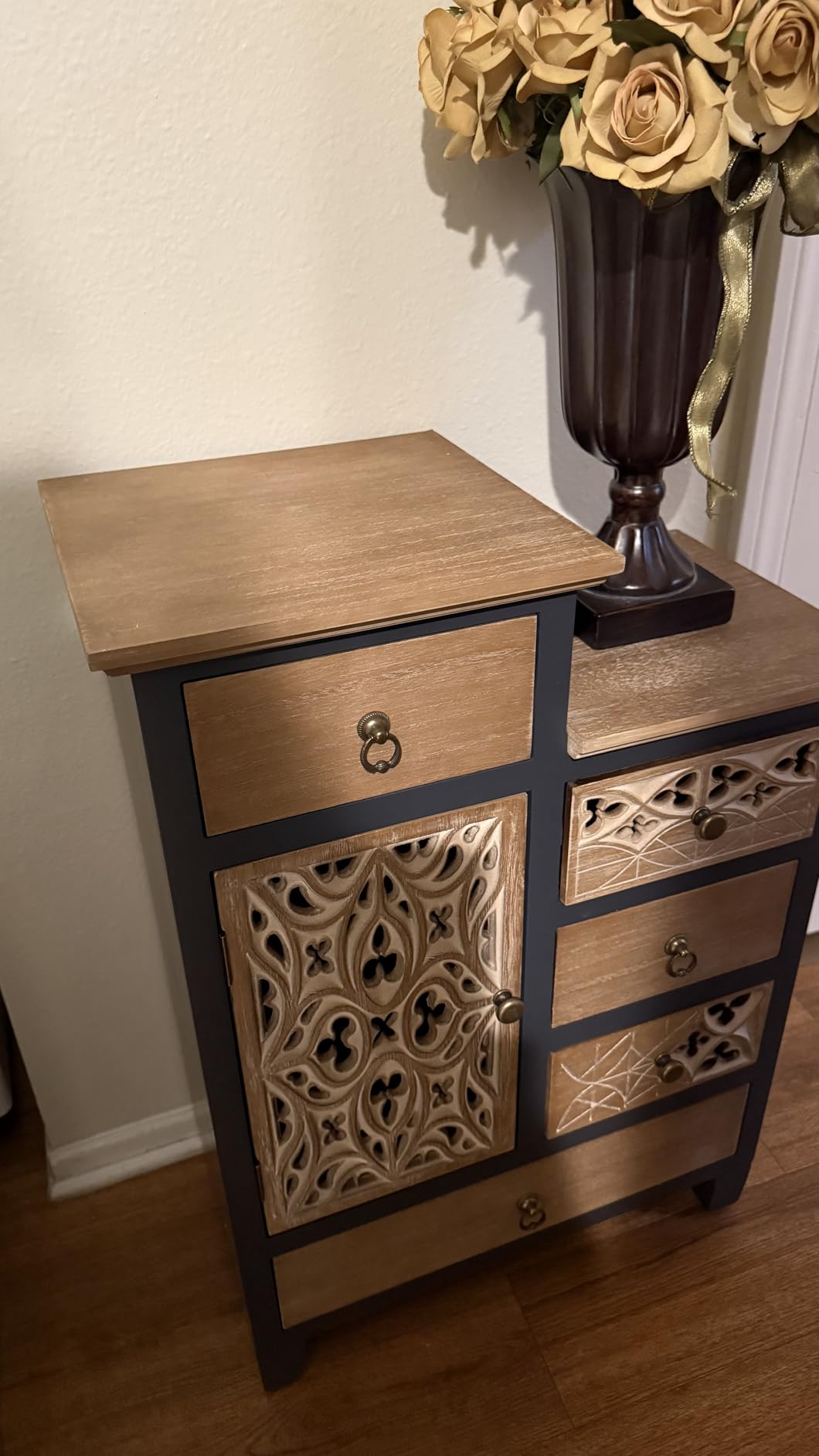 Ahokua Vintage Accent Chest with 5-Drawers and Door Carved Wood Storage Cabinet Modern Dresser for Living Room, Entryway, Hallway, Sage Green customer photo 1