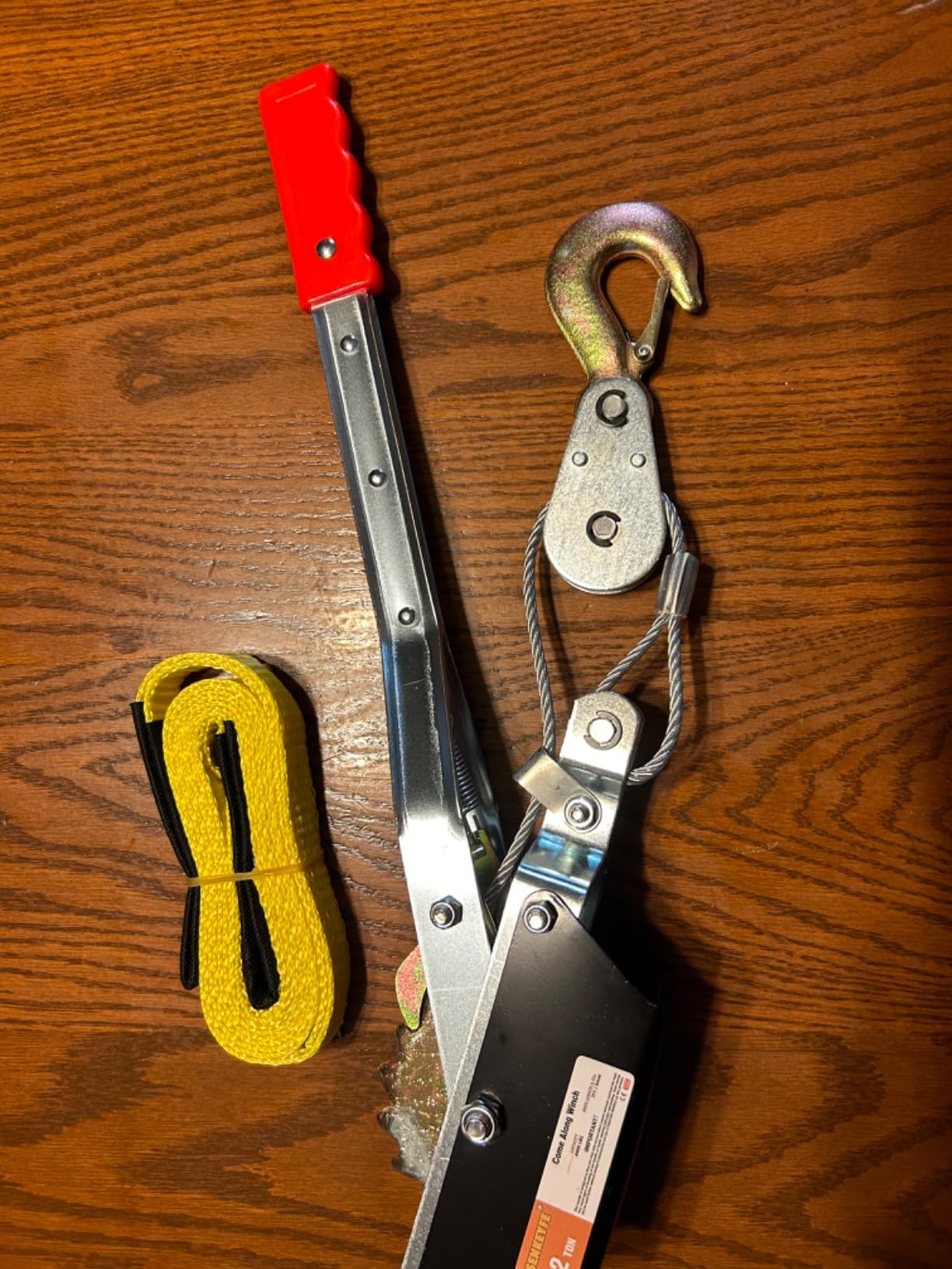 Come Along Winch Heavy Duty, 10FT 2T Come Along Pulling Tool 2 Gears 2 Hooks, Cable Winch Puller, Come Along Power Puller Ratchet Tool for Construction Automotive Farm Fences (with Straps) customer photo 2