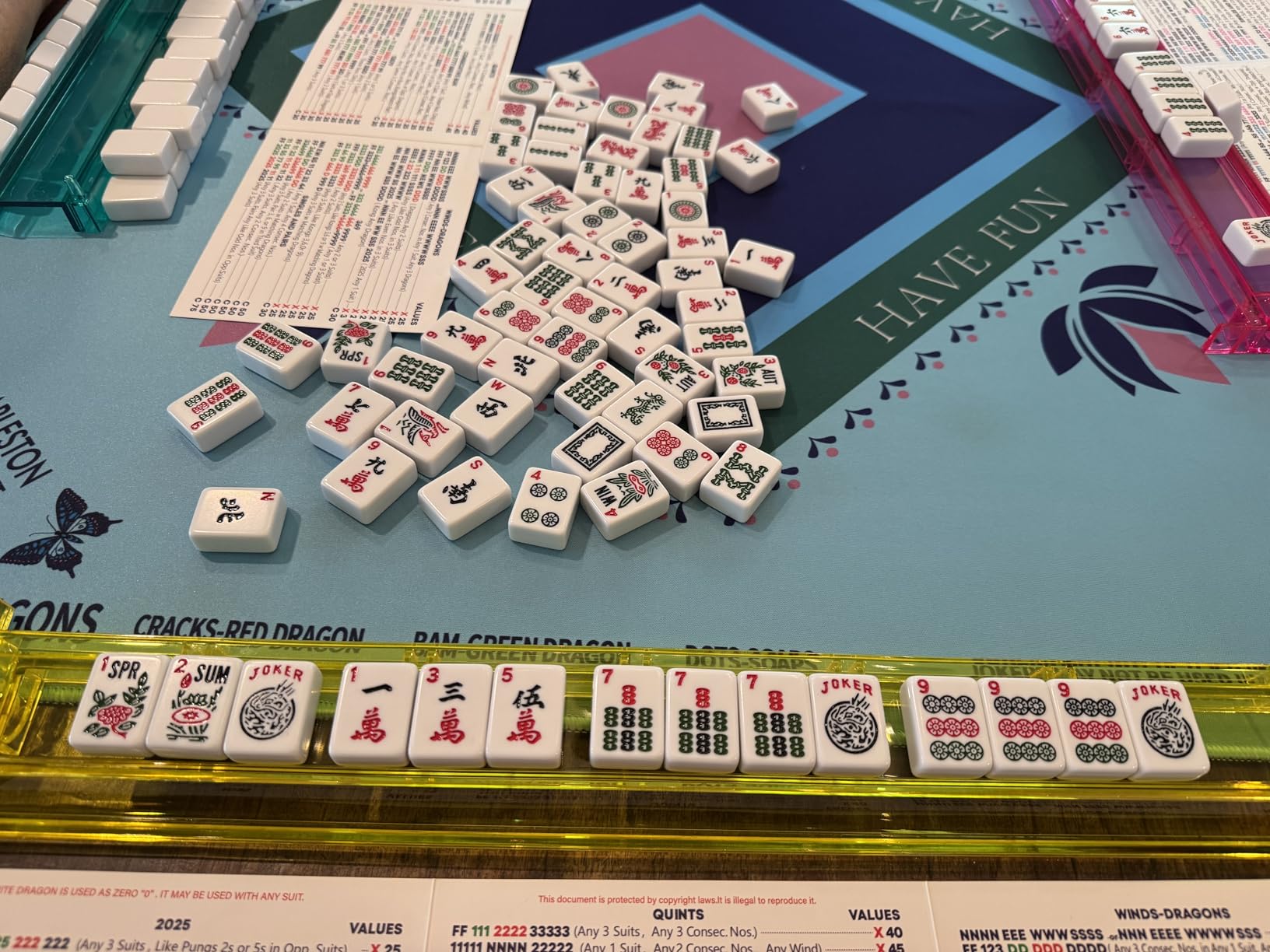 American Mahjong Game Set, 166 Quality White Tiles, 4 All-in-One Color Rack/Pushers, Mahjong Tile Set with Blue Printed Carrying Bag customer photo 1