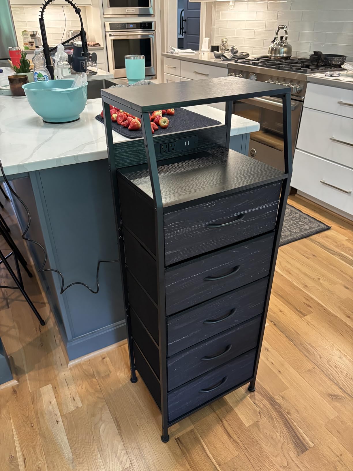 Furnulem Night Stand with Charging Station, 3 Fabric Drawers Bedside Table, 28.3 Inch Tall, USB Ports & Outlets, Side Table with Storage Shelf customer photo 2