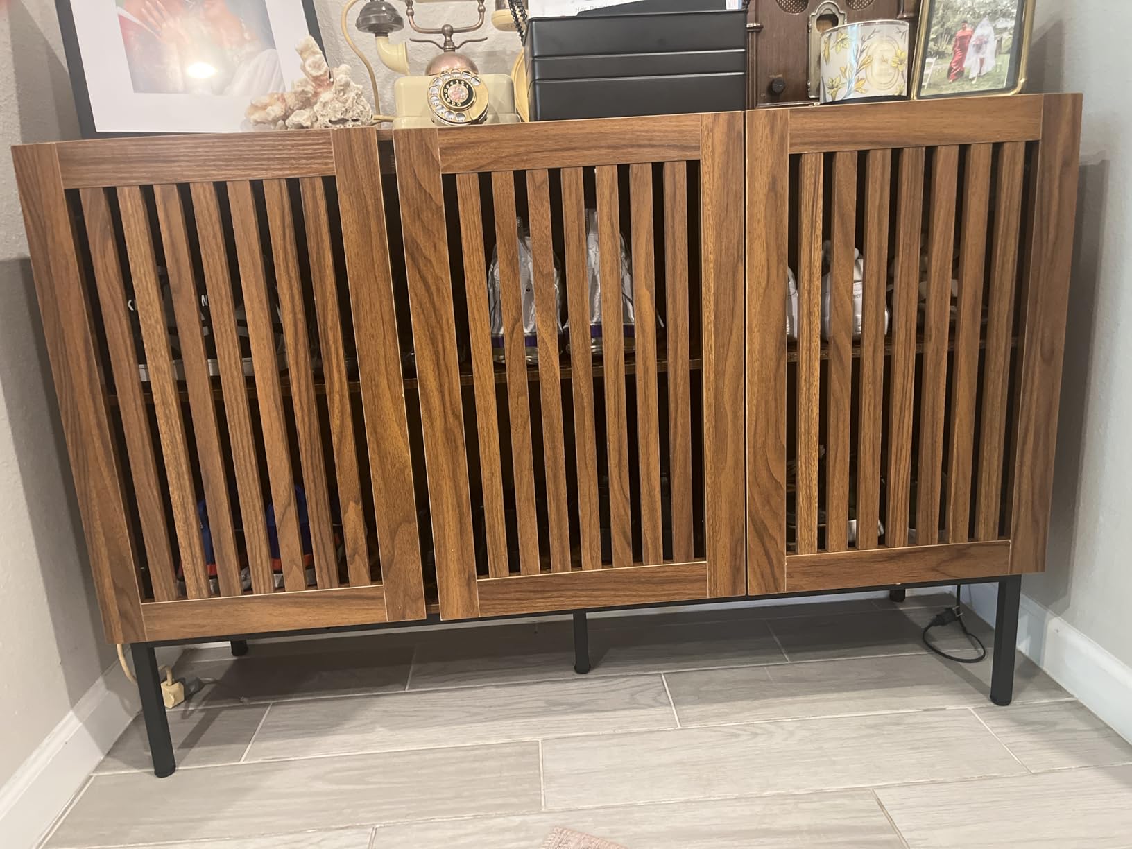 BVIUNTWO Buffet Cabinet, Modern Credenza Storage Cabinet with Adjustable Shelves and Metal Base, 47 Inch Wood Multifunctional Console Table for Kitchen, Living Room, Entryway, Brown customer photo 2