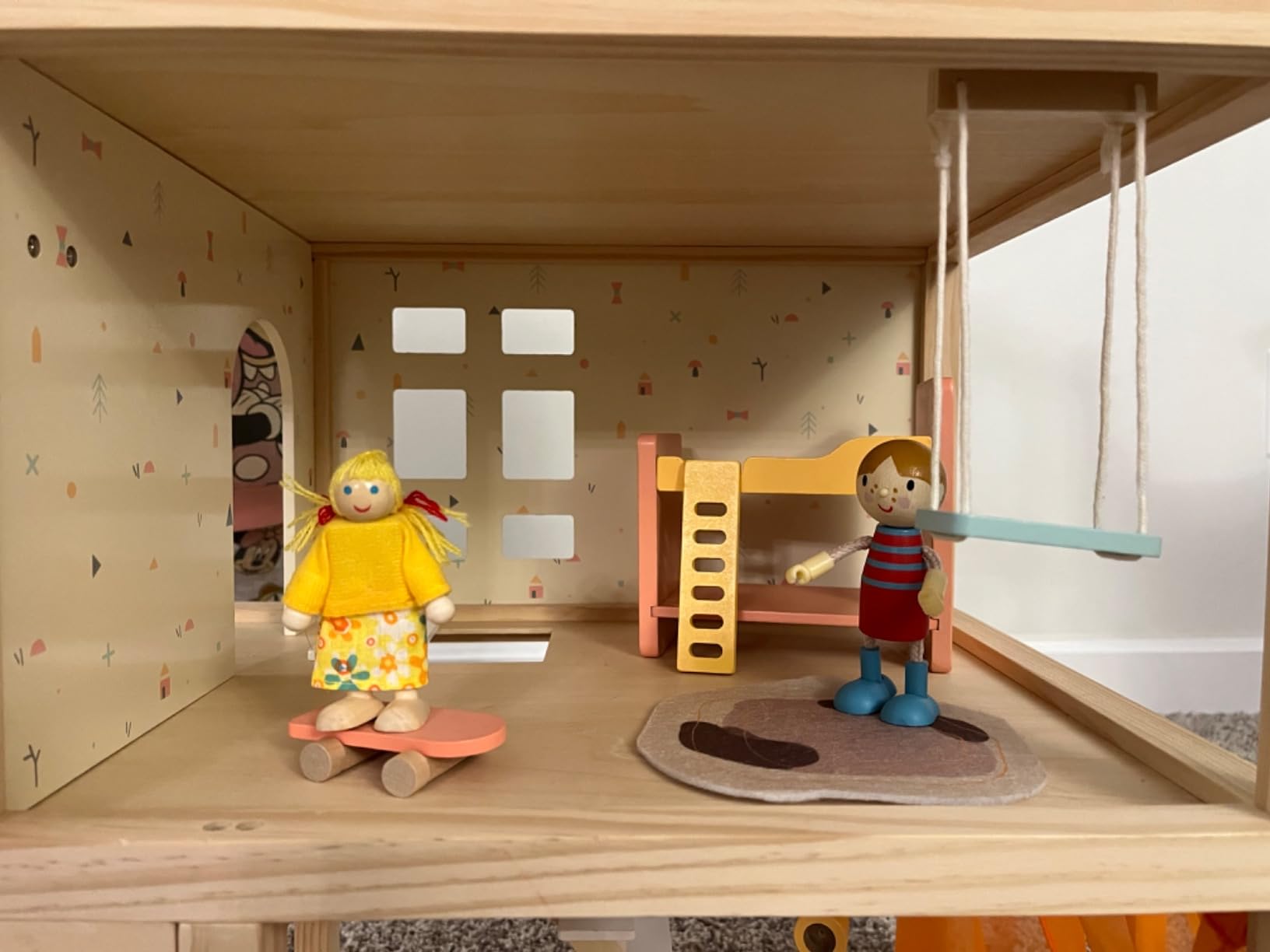 Giant bean Large Wooden Dollhouse with 32 Pcs Furniture Accessories | 3-Story Doll House 5 Rooms Balcony Wooden Stairs, Ideal Dollhouse Toy Christmas Gift for Kids Ages 3+, 30