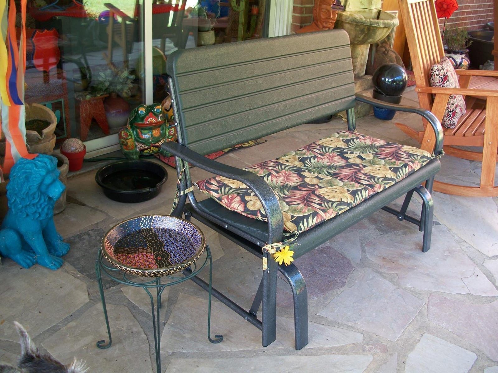 Giantex Outdoor Gliders for Outside Patio - Porch Glider w/Steel Frame, Weather Resistance HDPE Back & Seat, 600Lbs Capacity Loveseat, 2-Seat Rocker for Deck, Yard, Lawn, Outdoor Glider Bench (Brown) customer photo 2