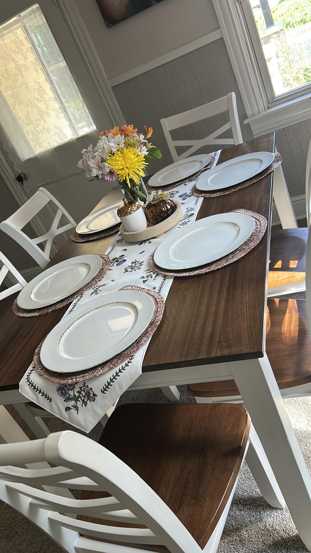 Lexicon 7-Piece Dining Set, Wooden Dining Table and 6 Chairs, Cherry/White, Farmhouse Dining Set, Cross Back Chairs customer photo 2