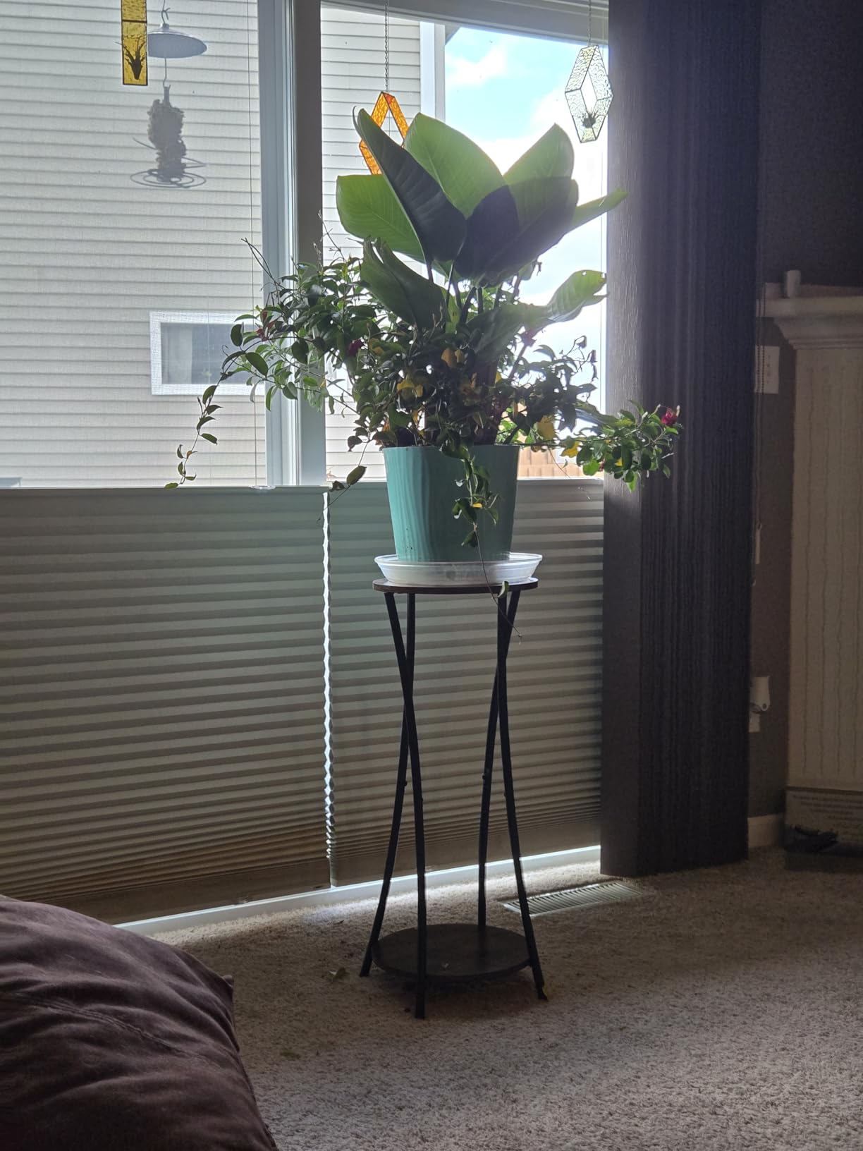 YINMIT Plant Stand Indoor, 2 Tier Round Potted Holder Rack, Flower Pot Stand Shelf, Round Supports Rack, Corner Plant Shelf for Balcony Garden Patio Living Room, Brown customer photo 2