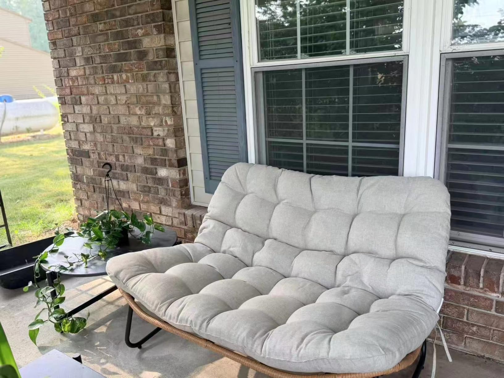 Outdoor Loveseat, Boho Rattan Patio Couch with Soft Cushion (Beige) | 2 Seater Sofa All-Weather Patio Furniture for Deck, Balcony, Poolside, Backyard, Porch, Apartment customer photo 2