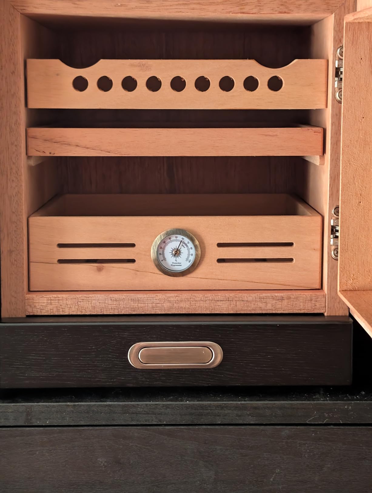 COOL KNIGHT Cigar Humidor Cabinet with Spanish Cedar Wood Drawer, Precision Hygrometer, 2 Humidifiers, Cigar Accessories Drawer and Travel Cigar Case customer photo 2