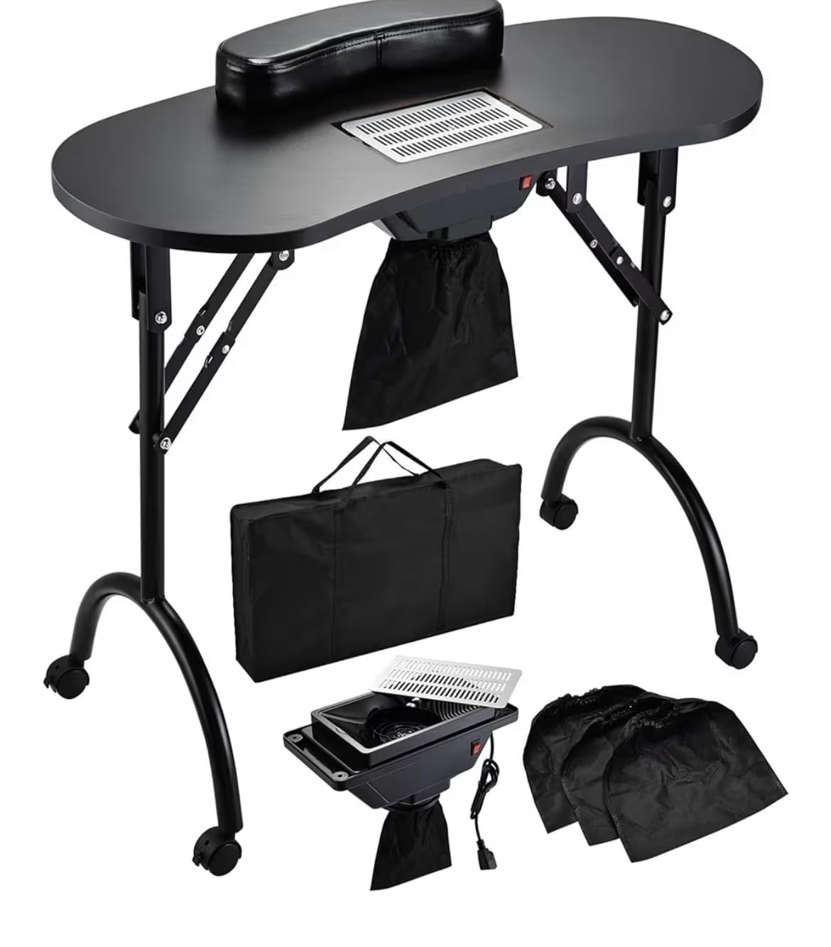 Faquenc Nail Table with Nail Dust Collector, Portable Nail Desk Rolling Manicure Table for Nail Tech Travel Nail Station Professional Foldable Nail Salon Table with Vacuum, Arm Rest, Lockable Wheels, Bag customer photo 2