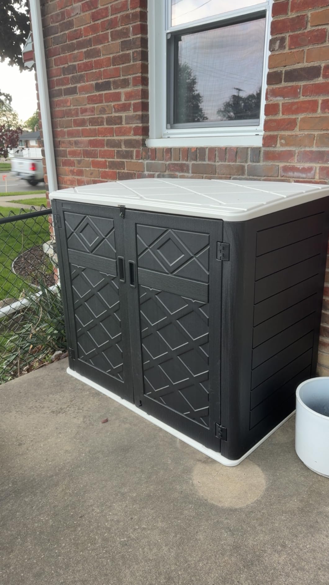KINYING Larger Outdoor Storage Shed Weather Resistance, Resin Sheds & Outdoor Storage for Garden, Patios, Backyards, 48 Cu.Ft Tool Shed for Garbage Cans, Lawn Mower, Garden Tools, Black customer photo 2