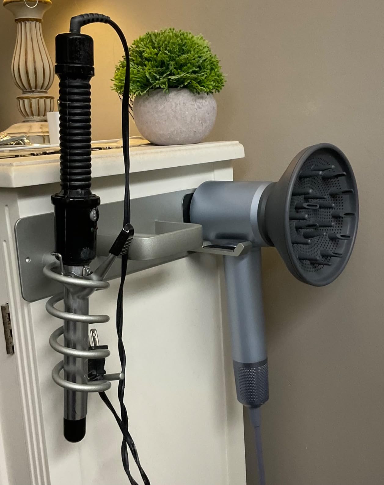 Tindbea Hair Dryer Holder Wall Mount Aluminum Alloy Hot Tools Organizer | Heavy Duty, Matte Black,Wall-mounted, Stores Blow dryers,Curling irons,Flat irons,perfect for Bathroom or Bedroom use customer photo 1