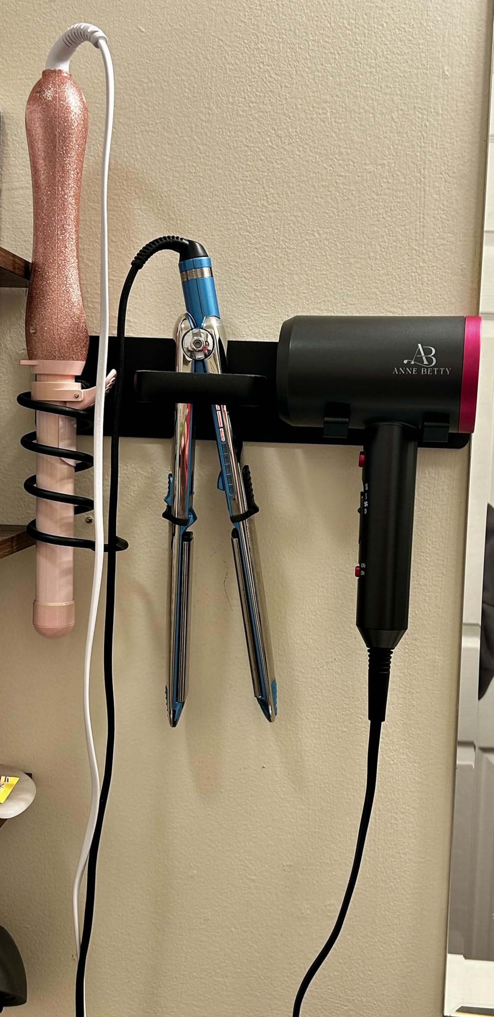 Tindbea Hair Dryer Holder Wall Mount Aluminum Alloy Hot Tools Organizer | Heavy Duty, Matte Black,Wall-mounted, Stores Blow dryers,Curling irons,Flat irons,perfect for Bathroom or Bedroom use customer photo 2