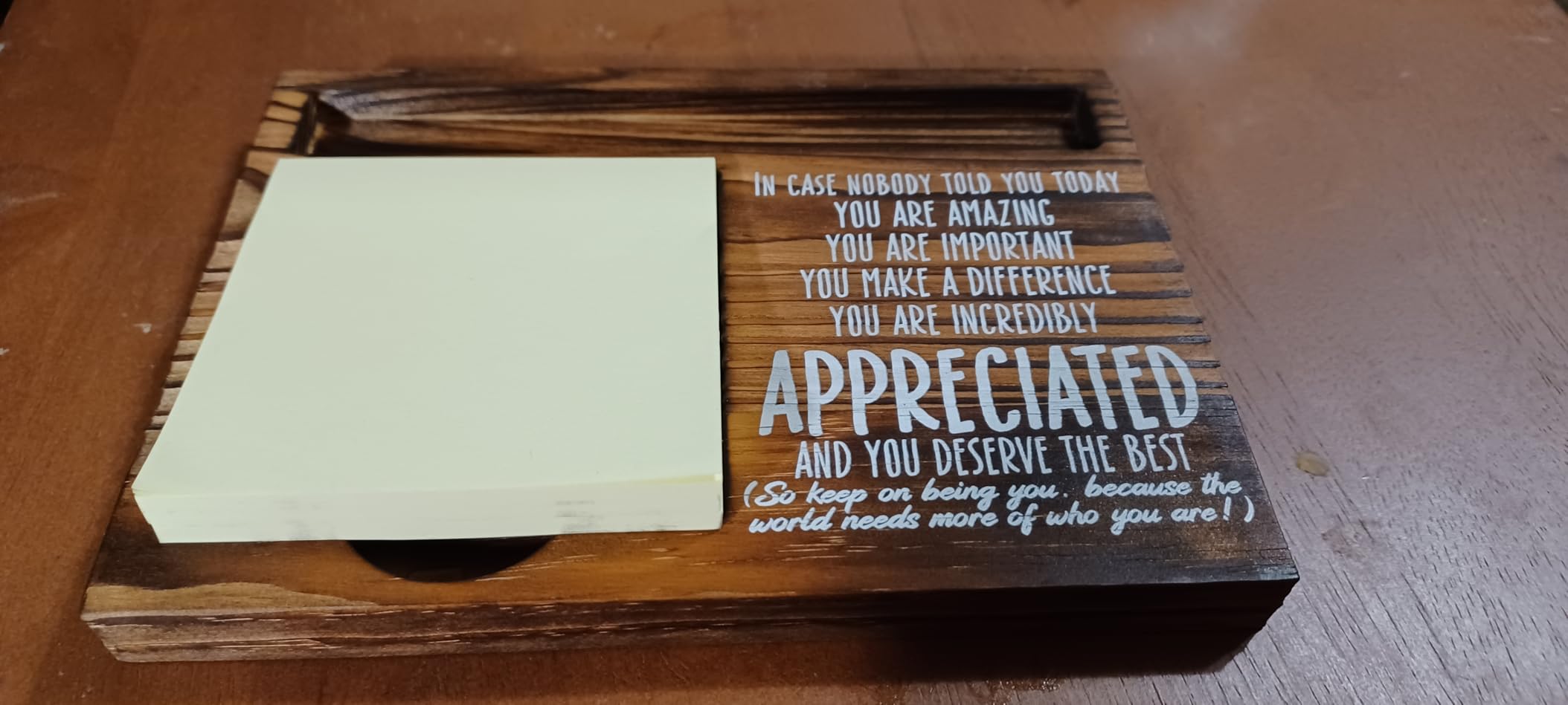 FOUGSTA Appreciation Gifts for Women, New Job Gifts for Women, Inspirational Office Decor Gift for Woman, Wooden Notepad Pen Holder With Inspirational Quotes, 16.5 x 12 x 1.5 cm, XXN3 customer photo 2