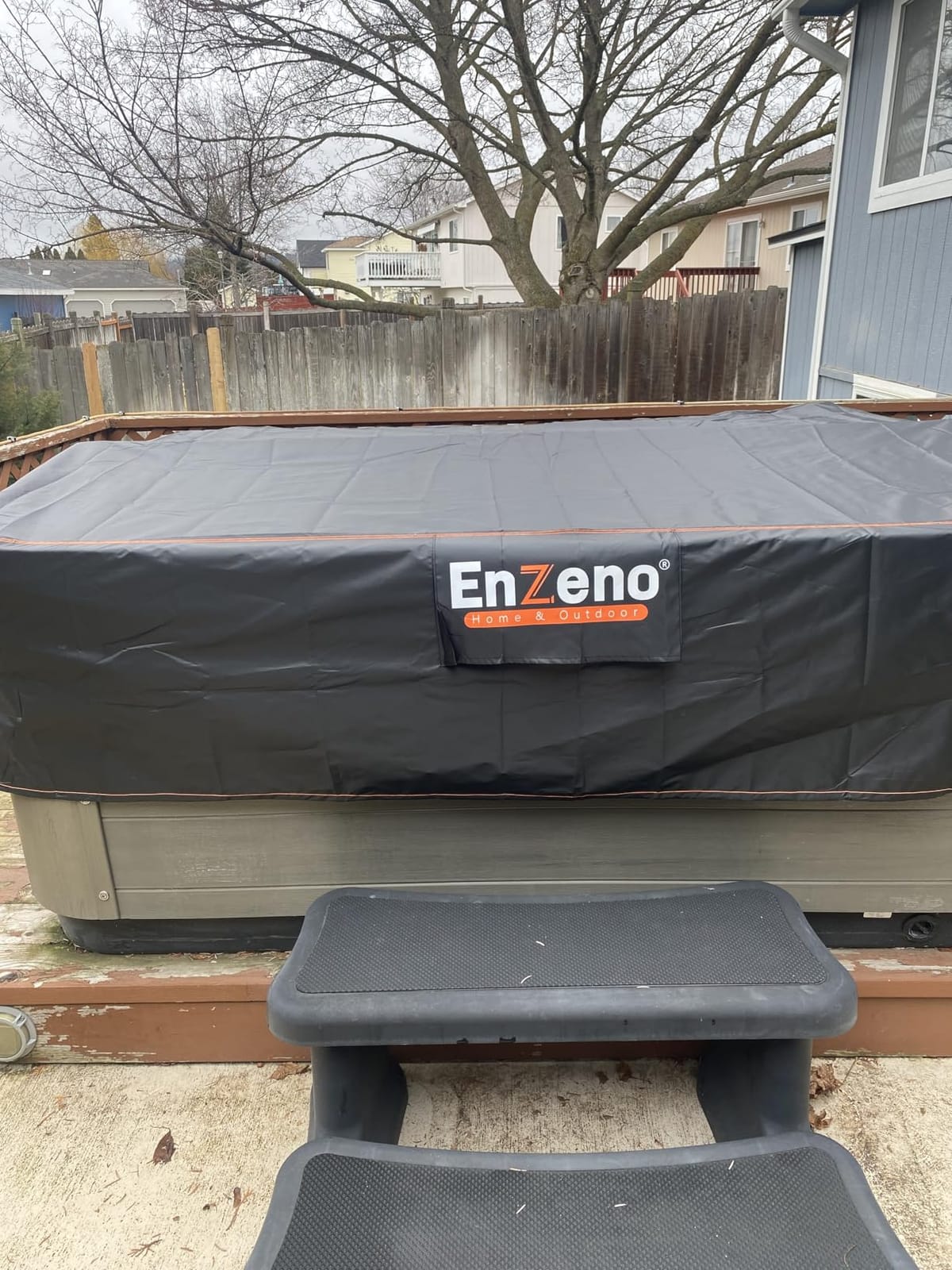 Enzeno Outdoor SPA Hot Tub Cover Waterproof Square 86 x 86 inch fit 84 x 84 or 83 x 83 or 82 x 82 or 7 ft x 7 ft 420D Heavy Duty Cub Hot Tub Lid Protectors Protective Cover Cap customer photo 2