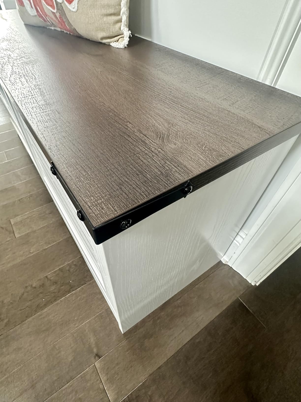 FATORRI Shoe Storage Bench with Flip Drawer, Wooden Entryway Bench, Modern Shoe Cabinet with Removable Drawers for Hallway, Living Room (Walnut Brown & White Oak) customer photo 2