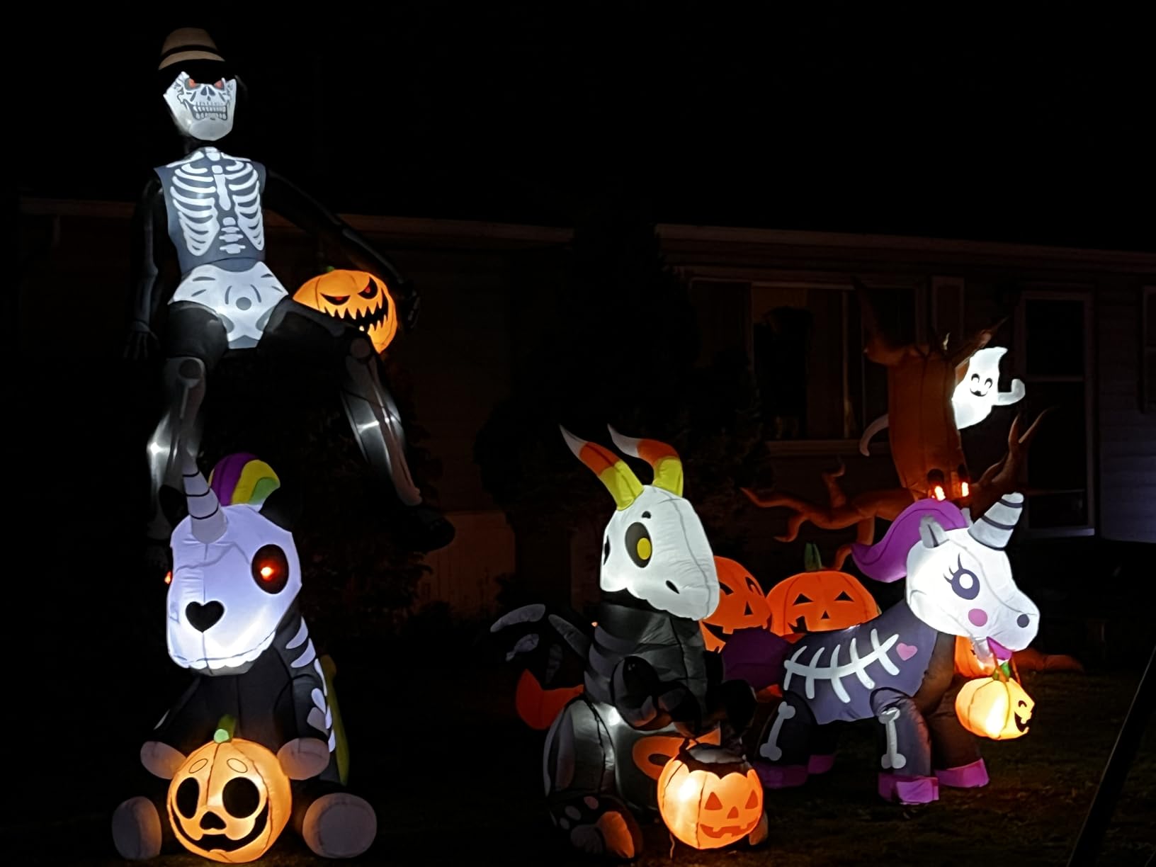 OurWarm 10 FT Inflatables Skeleton Halloween Decor Outdoor, Giant Blow Up Decorations Holding Pumpkin, Scary Halloween Inflatables Sitting Skeleton with Built-in LEDs for Rooftop Balcony Garden Party customer photo 2