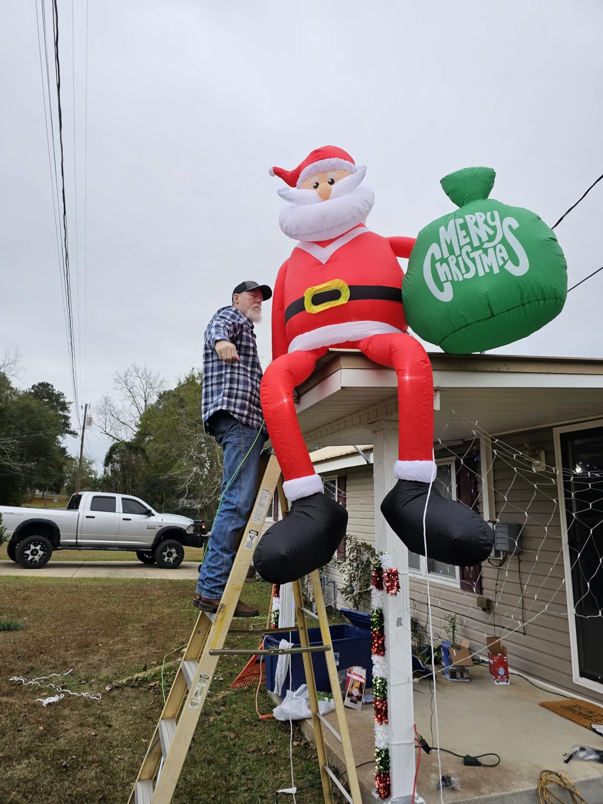 15FT Giant Christmas Inflatable Outdoor Decoration, Climbing Inflatables Santa Claus Decor Christma Blow Ups Outdoor with LED, Inflatable Christmas Decorations Outdoor for Yard Roof customer photo 1