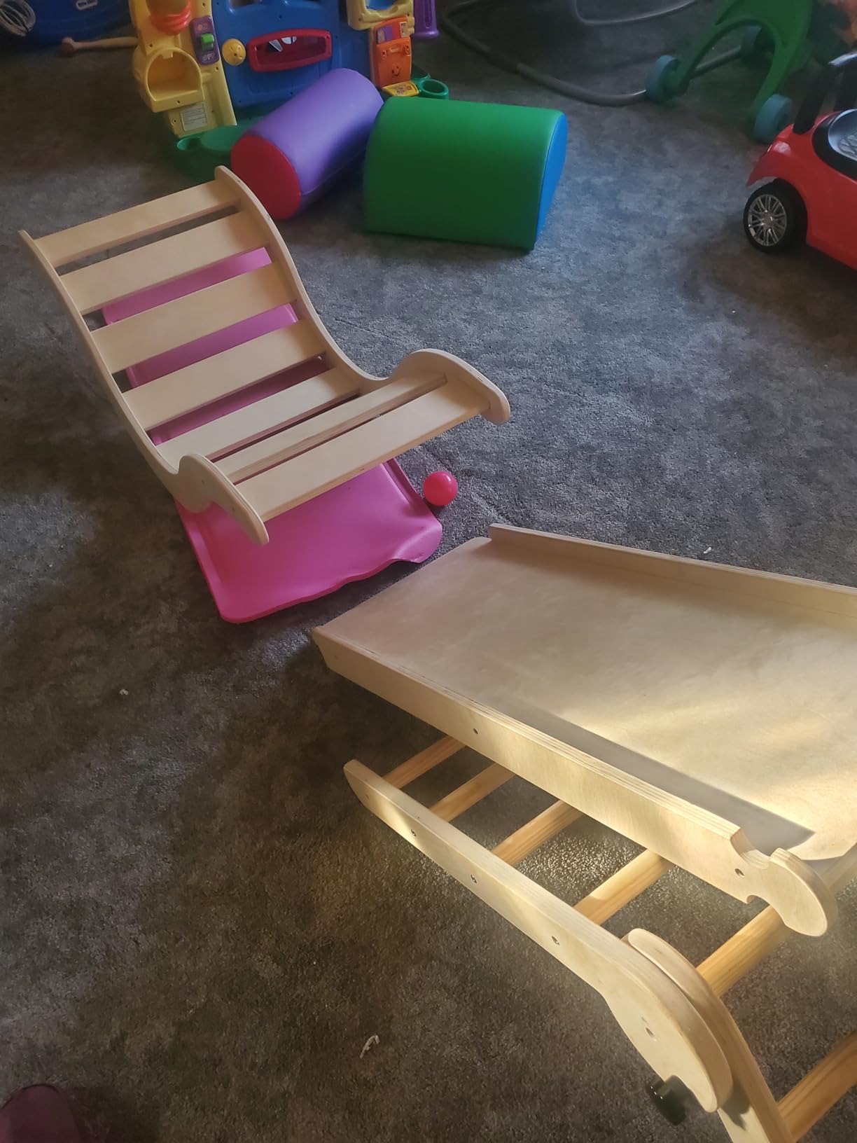 Pikler Triangle Set 7in1 Toddler Climbing Toys Indoor Foldable Baby Climbing Toys Wooden Montessori Climbing Set with Arch, Ramp, Ladder for 1-3 Years, Jungle Gym for Kids (Natural) customer photo 2