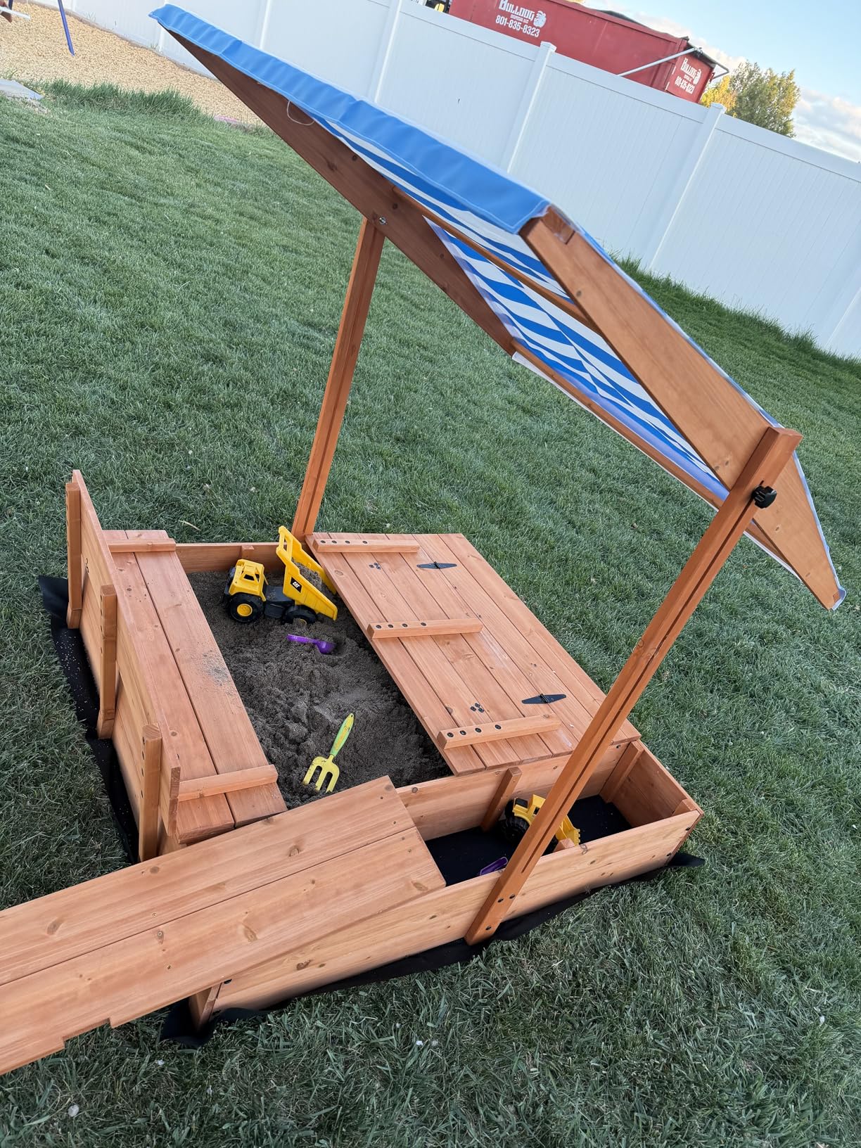 Kids Wooden Outdoor Sandbox with Cover, Sand Boxes with Canopy and Foldable Storage Bench Seats, Sand Table with Protection Bottom Liner, Kids Play Equipment for Outdoor (47X47Inch) customer photo 2