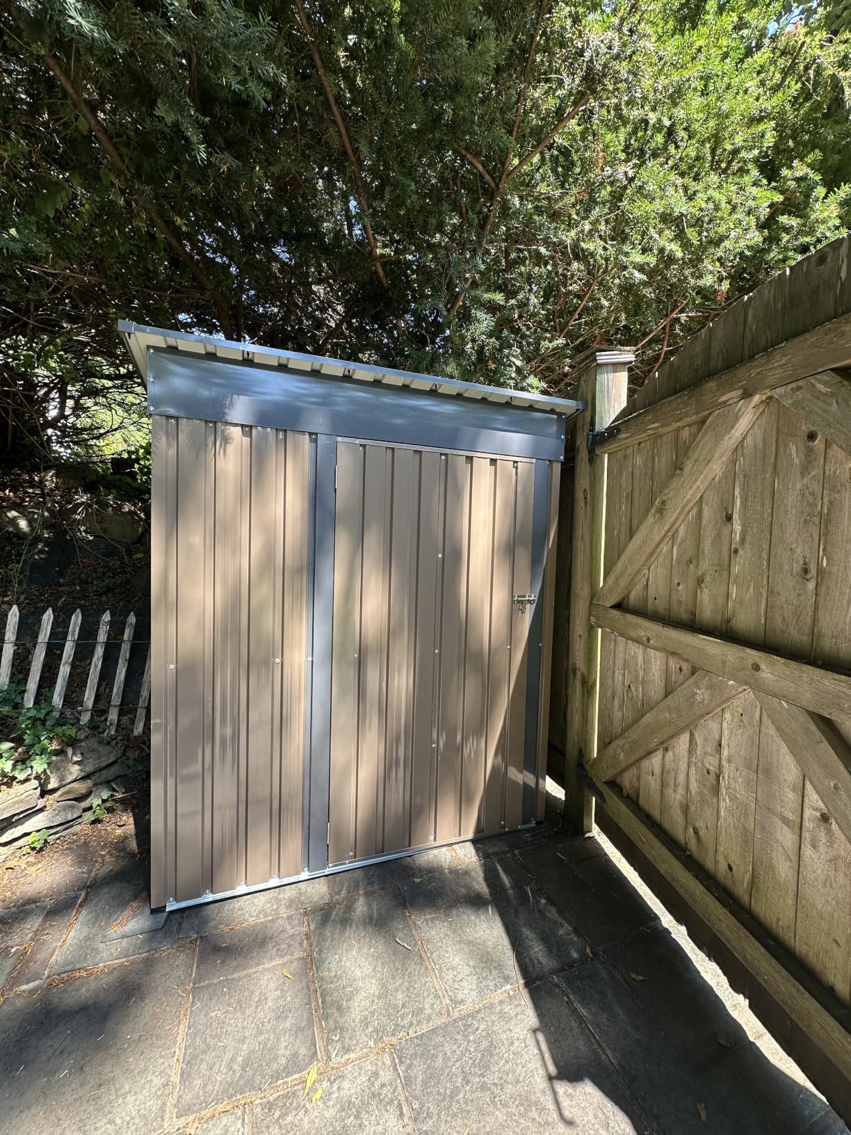 AECOJOY 3' x 6' Waterproof Metal Lean to Bike Storage Shed, Small Heavy Duty Garden Tool Shed with Lockable Doors, Ventilated Outside Storage for Backyard, Patio - Dark Grey customer photo 2