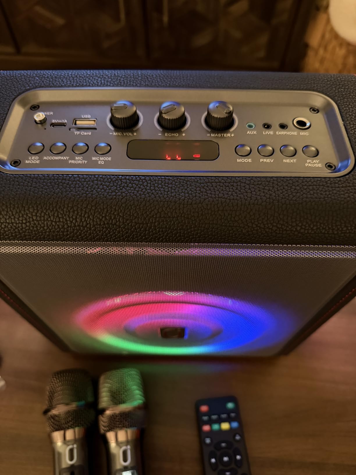 Karaoke Machine for Adults with 2 Wireless Microphones, 200W PA System | Pitch Correction, Bluetooth 5.3, Retro Leather Design, 24H Playtime, TV Connection, TWS Stereo and Live Performance Support customer photo 2
