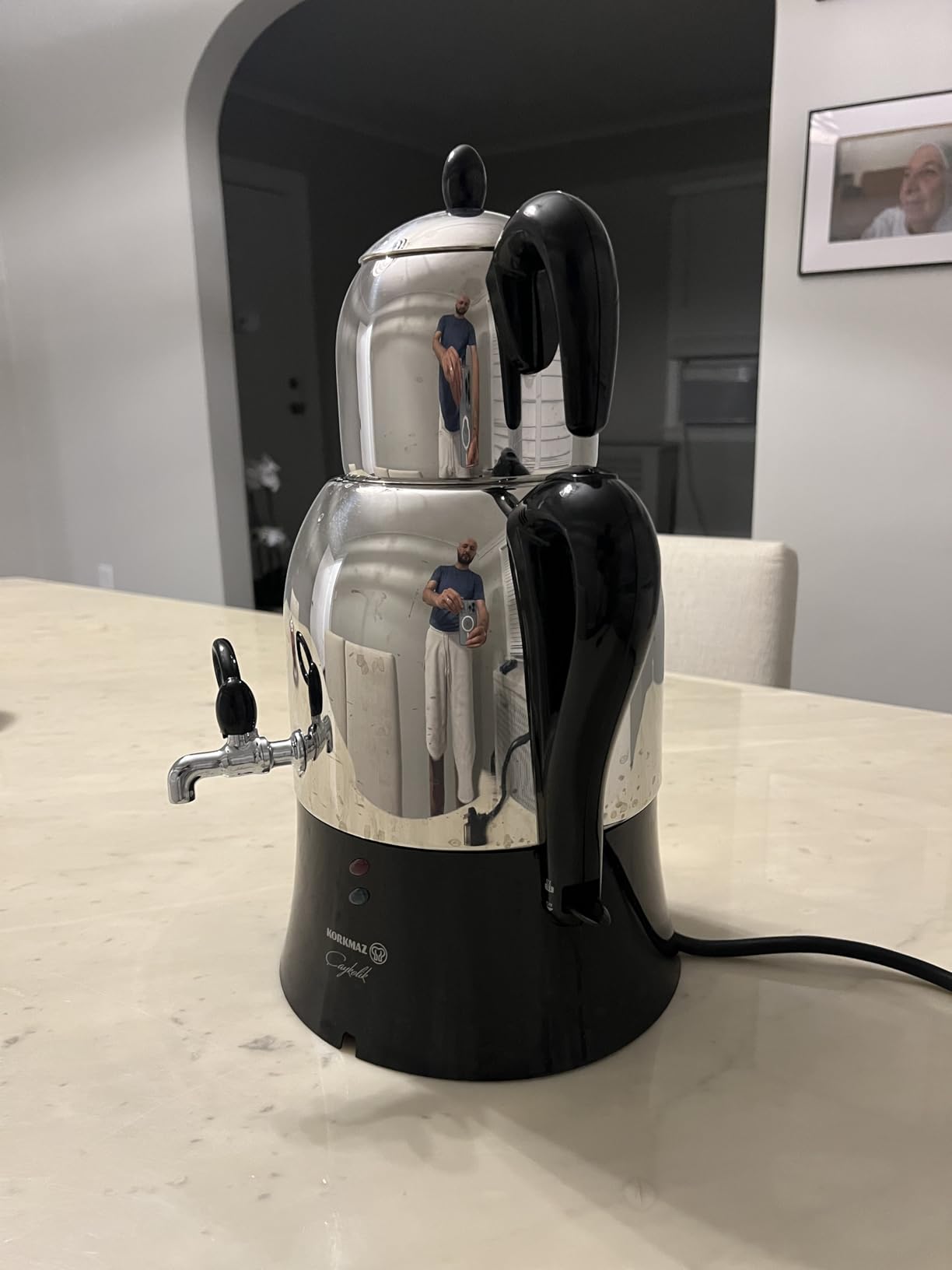 Korkmaz Samovar, Electric Turkish Tea Maker Set, Double Pots Tea Machine, Hanedan Stainless Steel Pot | 1.37 Qt+ 3.69 Qt | 110 V US Plug customer photo 2