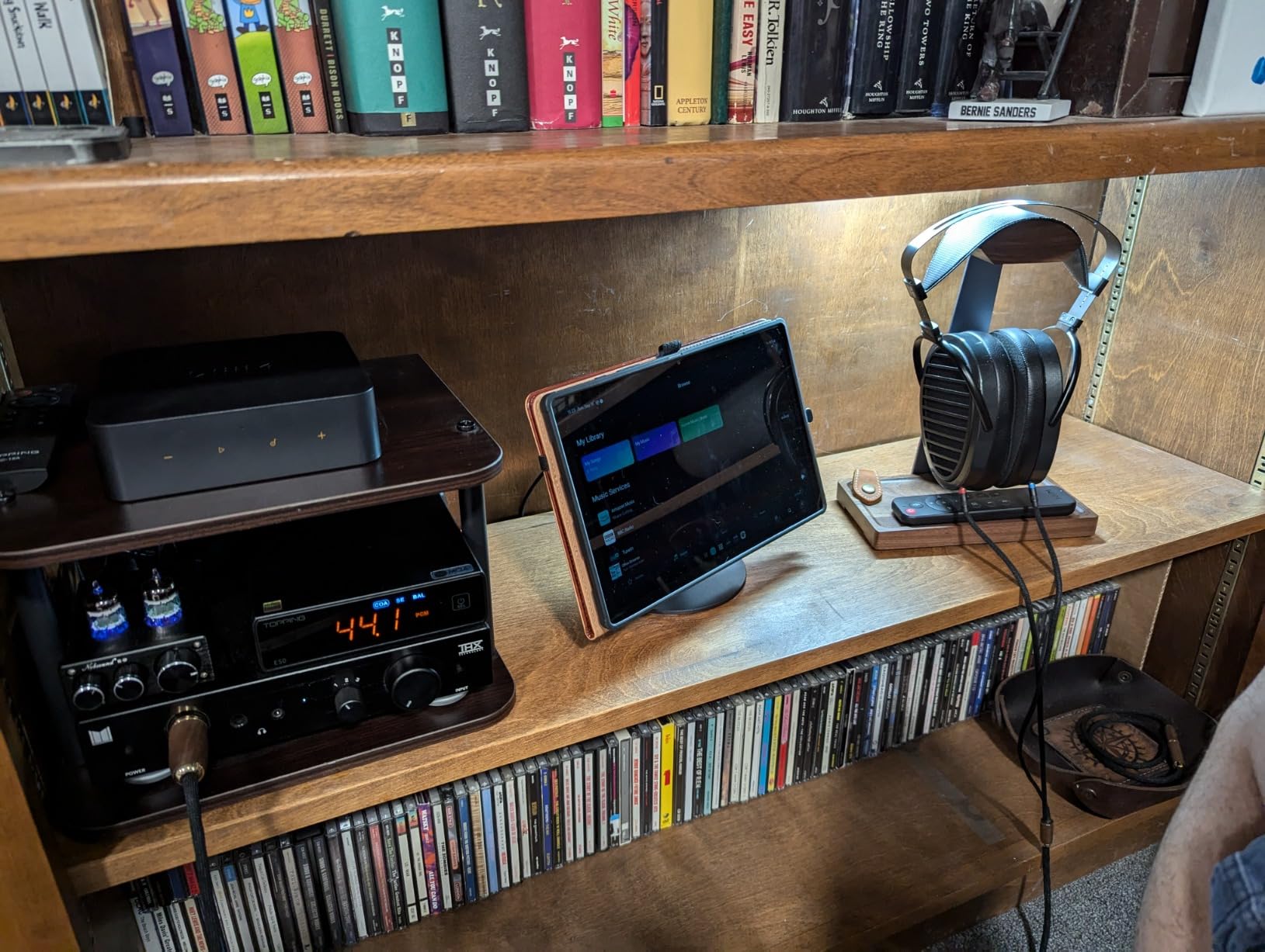 Walnut Headphone Stand, Wood Headset Stand for Desk with Storage | Wooden Gaming Headphone Holder for AirPods Max, Bose, Sennheiser, Razer/Jabra/JBL/AKG , Storage Tray, Vintage Gift for Men customer photo 1