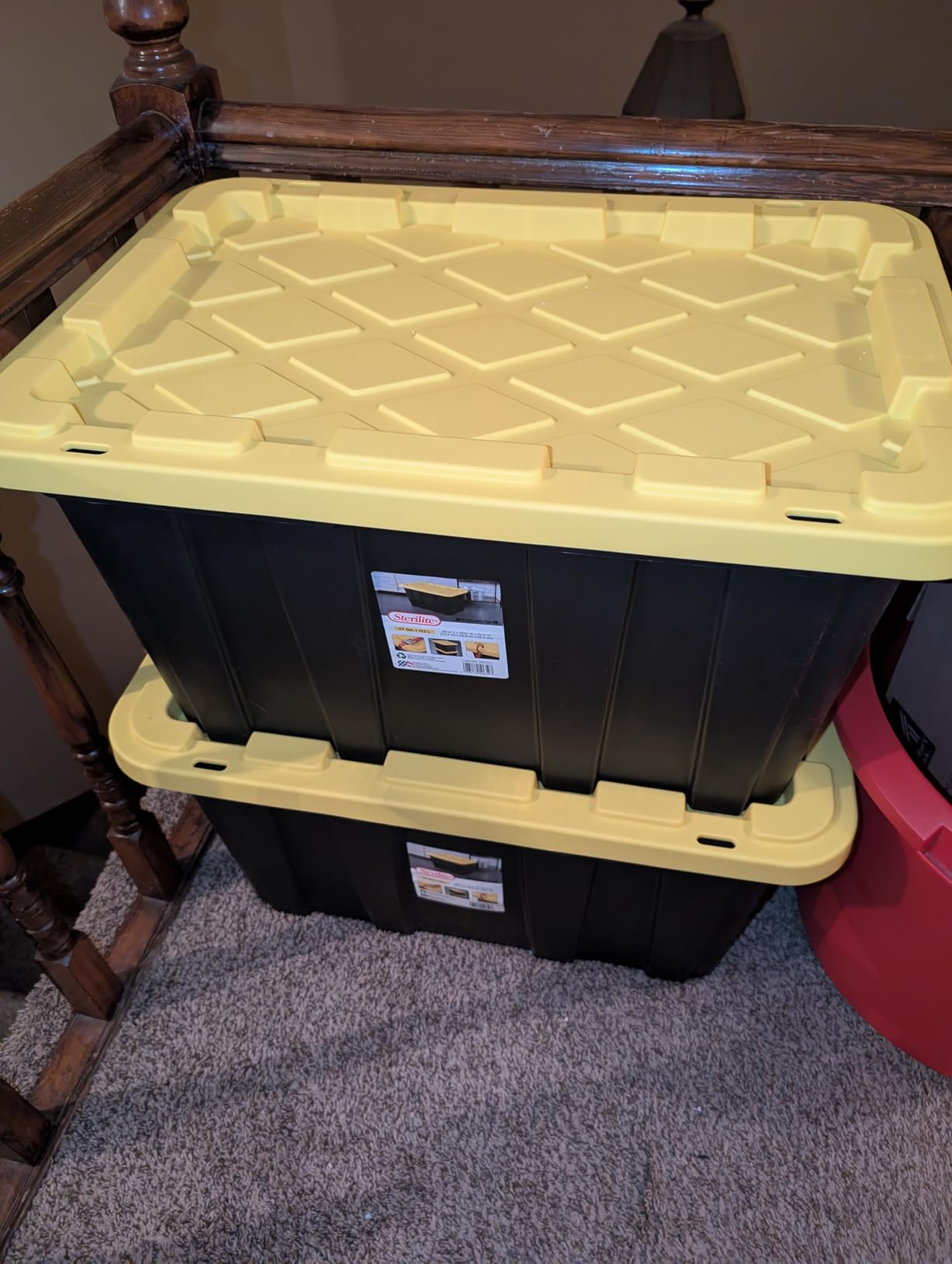 Sterilite Industrial Storage Tote with Lids for Garage, 27 Gallon, 12-Pack | Heavy-Duty and Stackable Utility Box Containers for Home, Office, and Basement Organization, Black/Yellow customer photo 2