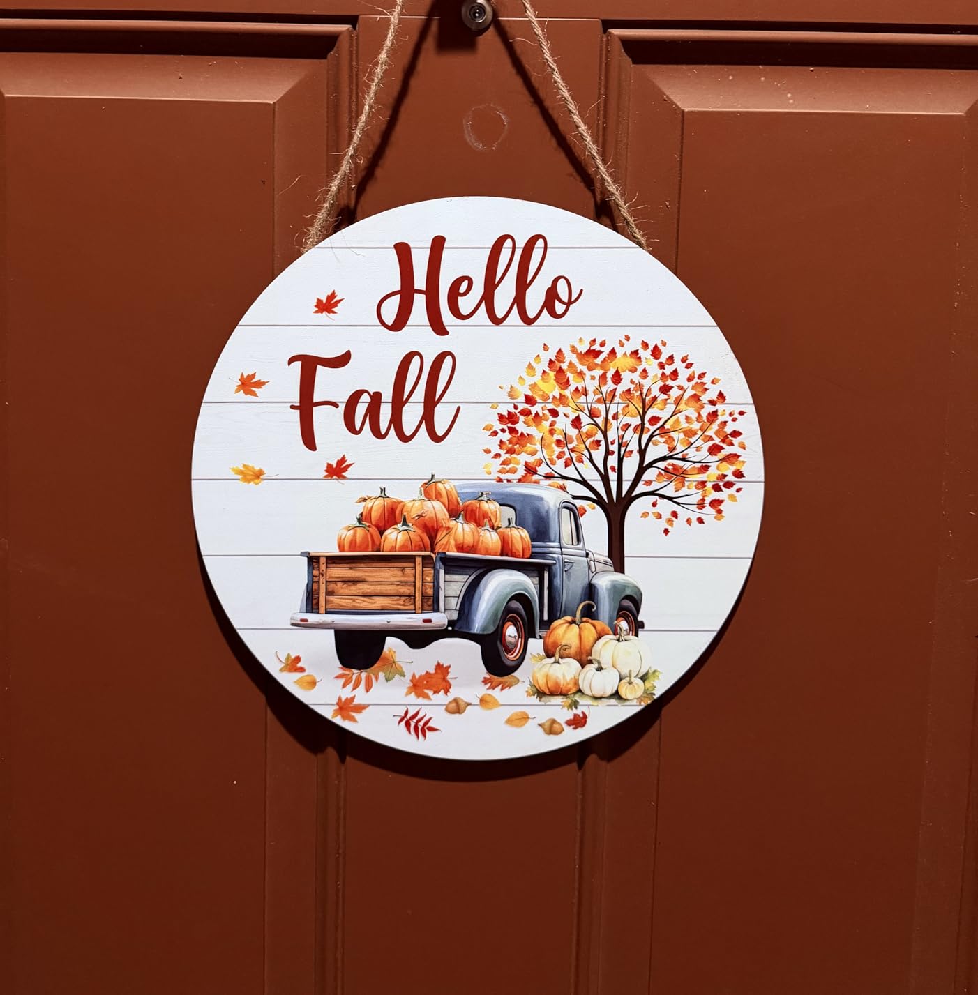 Fall Decorations for Home Fall Decor Truck Door Sign Wall Decor Maple Leaf Pumpkin Hanging Sign Wooden Front Door Hanger for Autumn Harvest Thanksgiving Porch Indoor Outdoor customer photo 1