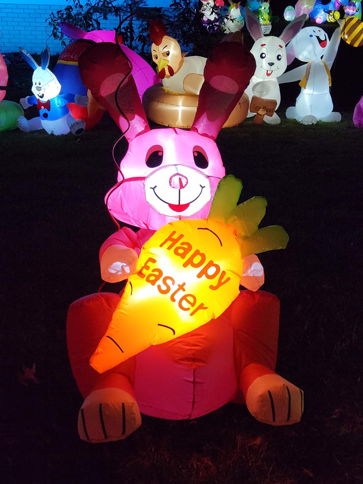 KOOY 4FT Easter Bunny Inflatables Outdoor Decoration, Inflatable Easter Bunny Yard Decorations, Blow up Easter Decorations Outdoor for Lawn Garden Holiday Decor customer photo 2