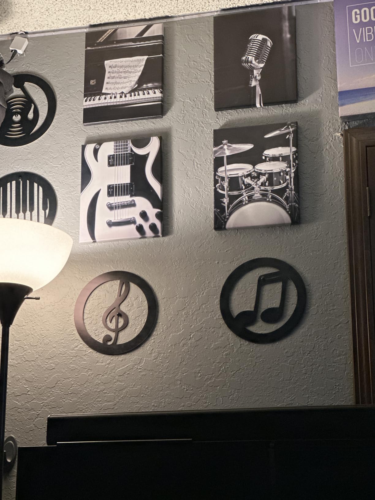 Set of 4 Framed Black and White Vintage Music Canvas Wall Art 8x10 Inch | Retro Musical Instrument Microphone Piano Guitar Posters Prints for Studio Bedroom Office Farmhouse Decor customer photo 1
