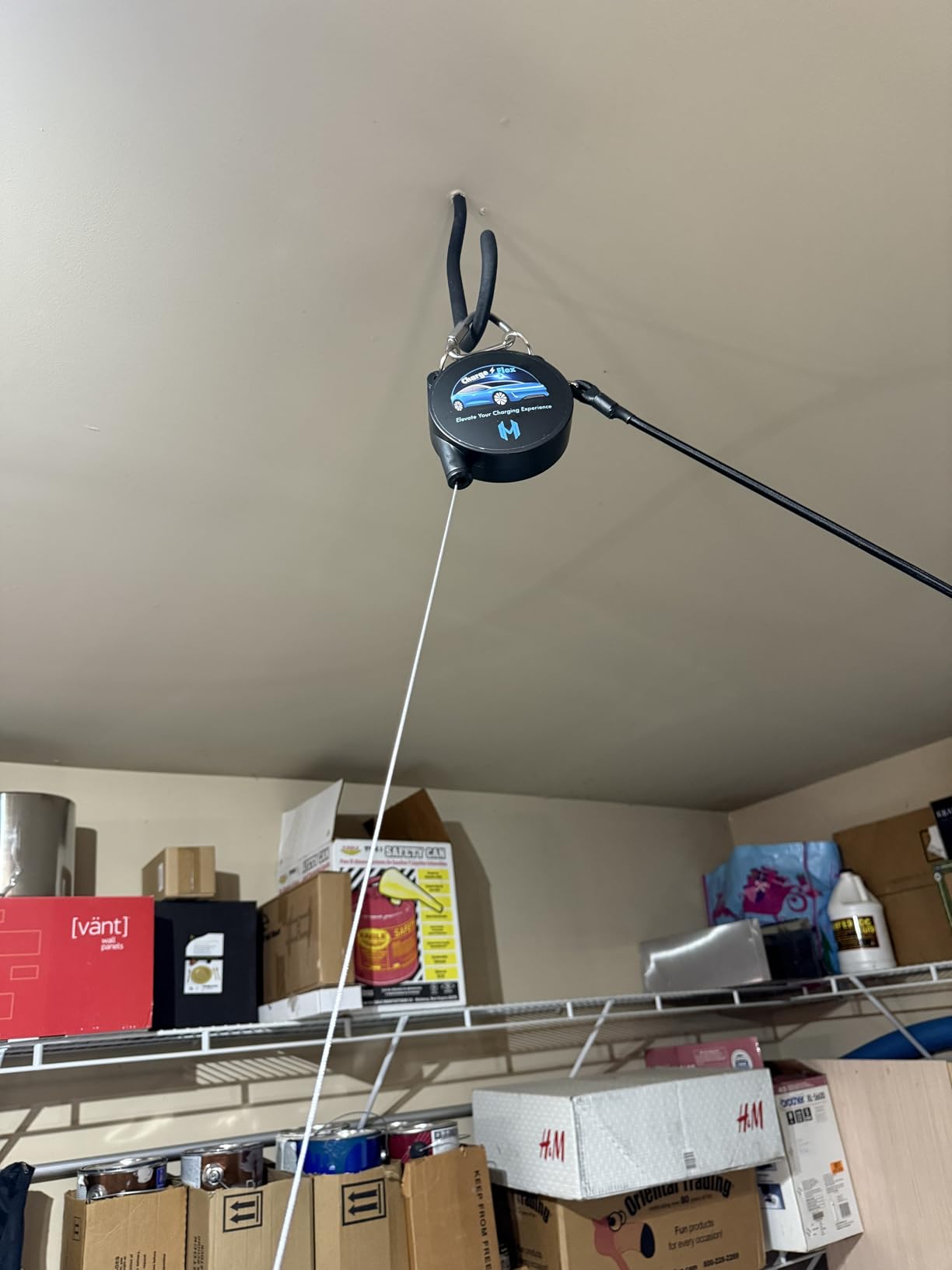 ChargeFlex USA Made Original Universal EV Overhead Retractable Cable Organizer Management System for Tesla and Other EVs - for All Level 2 Chargers - Mounts to Ceiling and Wall - Reinforced Steel Cord customer photo 2