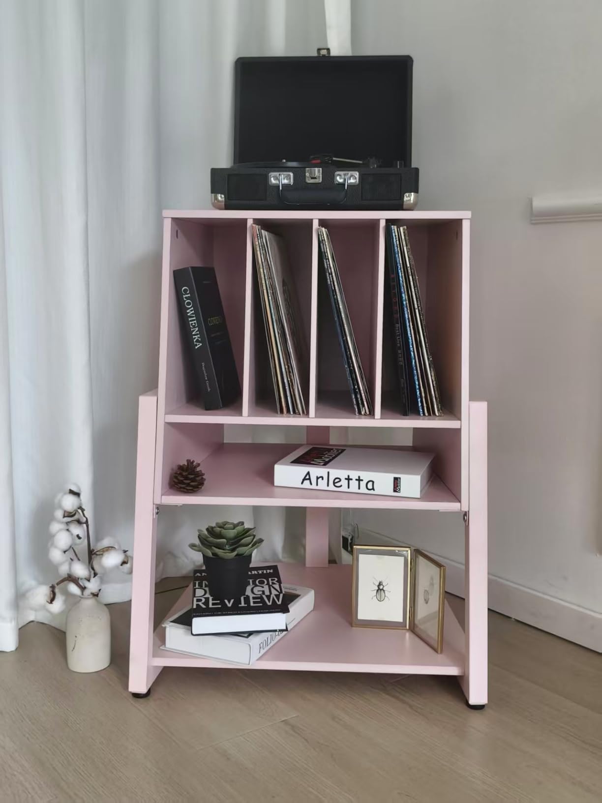 FITUEYES Record Player Stand with Storage for 120 Vinyl Records, Walnut | Vinyl Record Storage, Wooden Turntable Stand with Station, Small Entertainment Center for Living Room, Eiffel Series customer photo 1