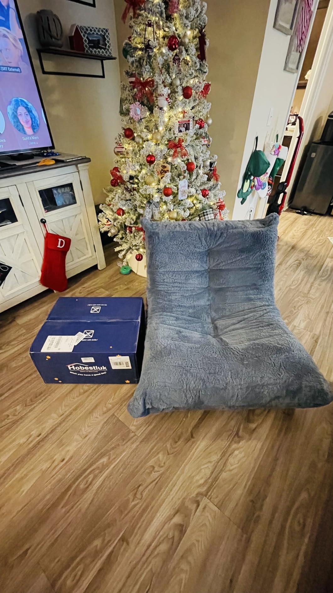 Hobestluk Big Bean Bag Chairs for Adults Fireside BeanBag Couch Togo Sofa | Ergonomic Design, Memory Foam, No Assembly, Faux Fur Fireside Lounge Floor Chair Back Support Bedroom | Bluegrey Plush Single customer photo 1