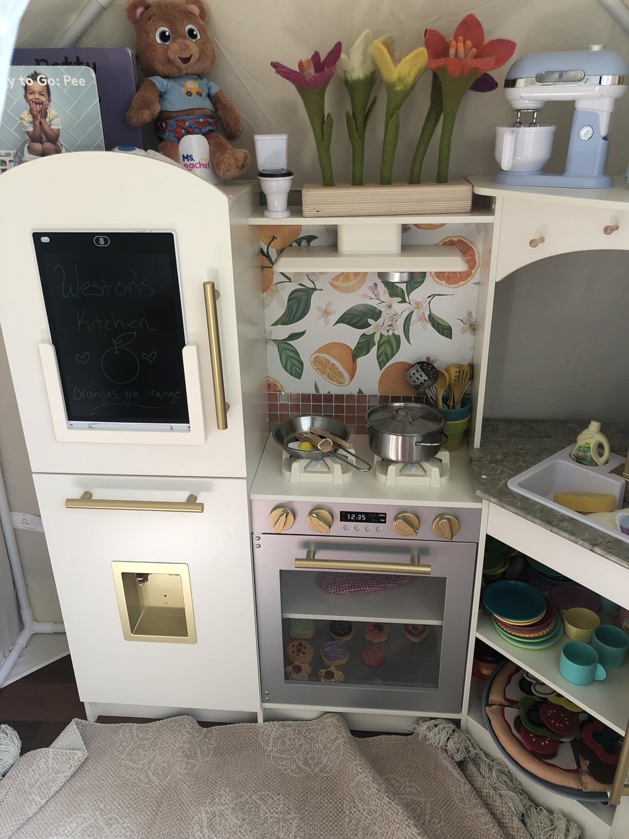 Large Wooden Corner Play Kitchen Sets with Ice Maker, Water Dispenser, Bread Maker, Washing Machine, Electronic Display, Toy Sink with Running Water, Stove with Light&Sounds, Birthday Gift for 3+Boys Girl customer photo 2