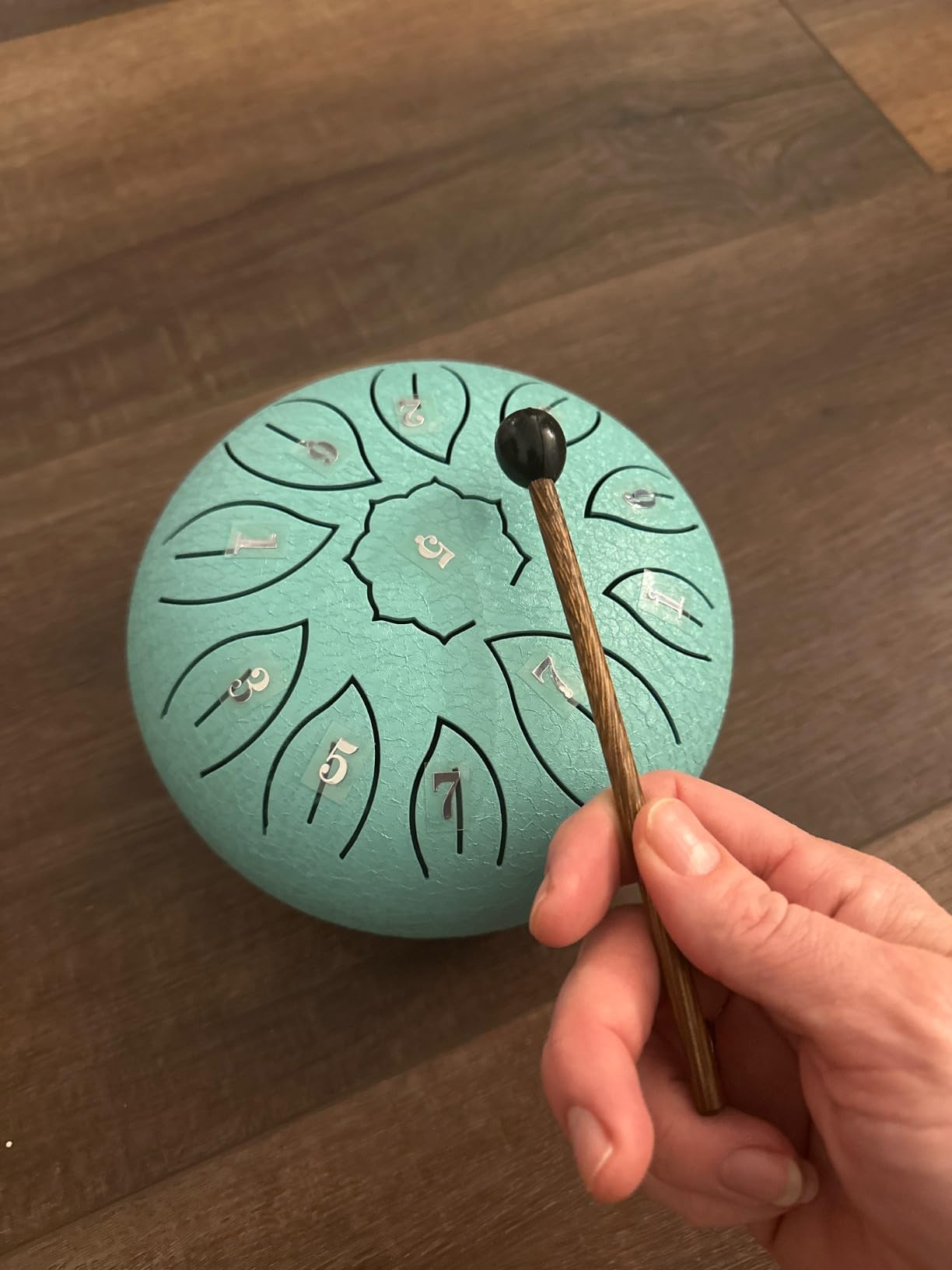 Steel Tongue Drum - 6 Inch 11 Notes, C Major, 440 Hz - Rain Drum with Music Book, Mallets, Storage Bag, Spare Note Stickers - Meditation Drum for Yoga Gifts (malachite) customer photo 2