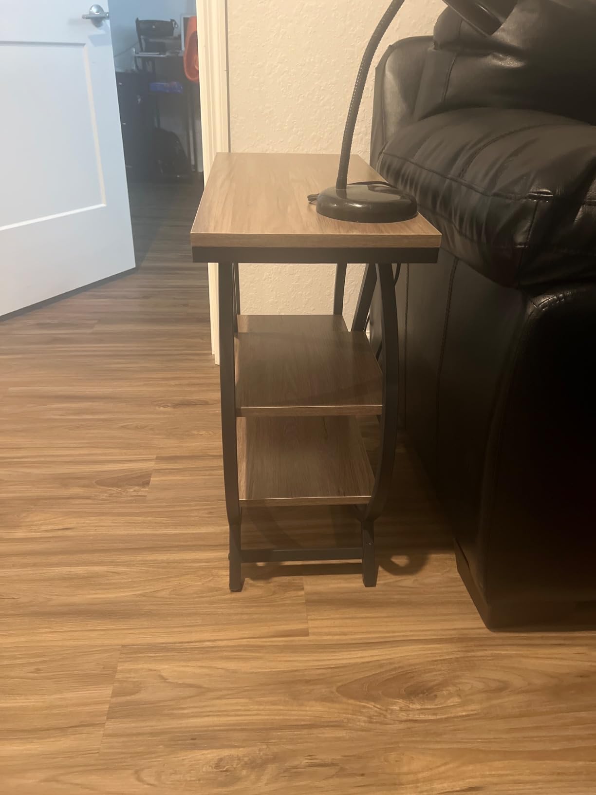 Tribesigns End Table for Living Room, 3-Tier Faux Marble Side Table with Storage, Wood Narrow Sofa Side Table with Geometric Metal Frame, Modern Nightstand and Bedside Table for Bedroom, Gold & White customer photo 1