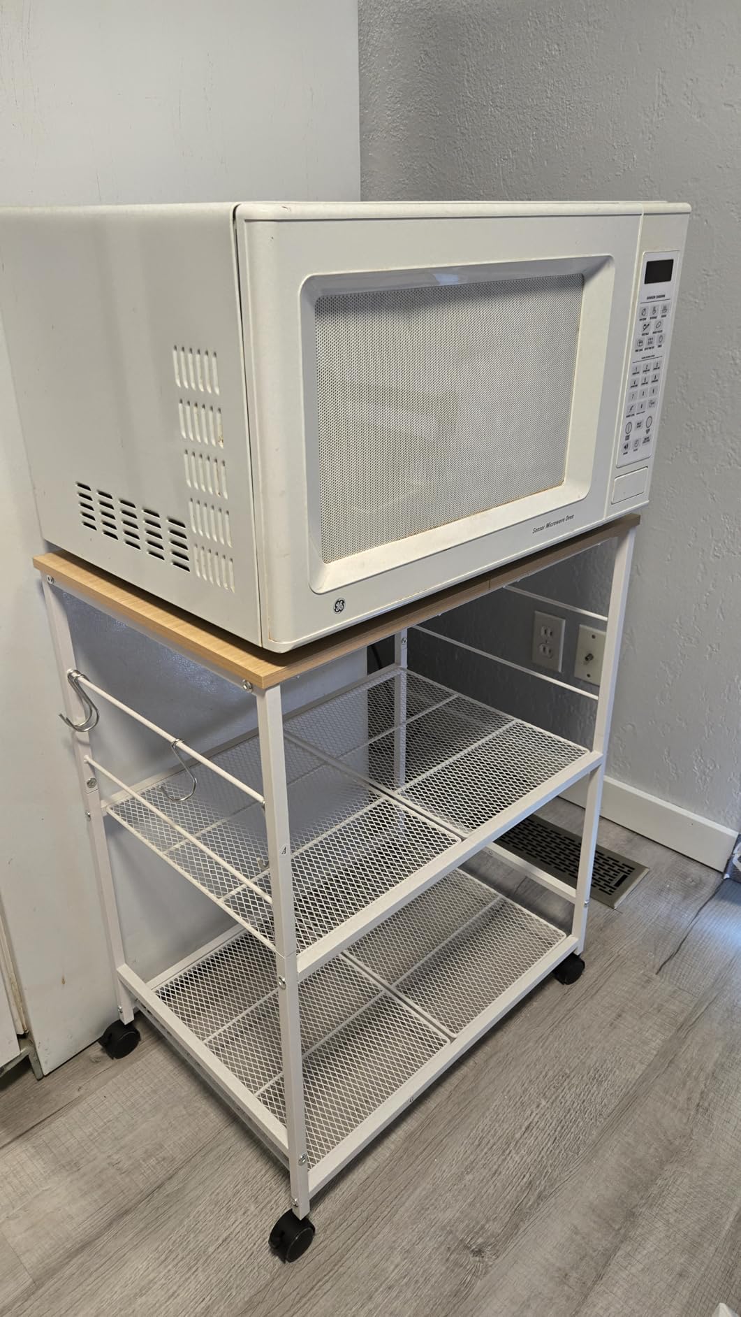 ThreeHio Rolling Kitchen Microwave Cart, 3 Tier Microwave Table Stand with Storage, Kitchen Utility Cart on Lockable Wheels, Small Coffee Cart Shelf Rack Organizer for Living Room Office, Balcony customer photo 1