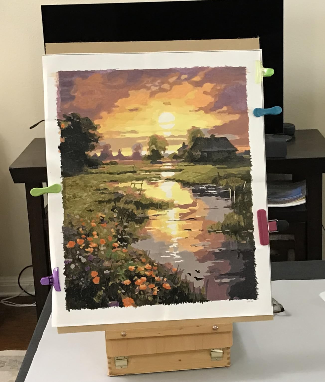 Paint by Numbers Kit for Adults Beginner 16x20 Inch, Countryside Sunset, DIY Acrylic Painting by Numbers Riverside Cabin Landscape, Without Frame Canvas, Stress Relief Craft Kits, Home Decor Gift customer photo 1